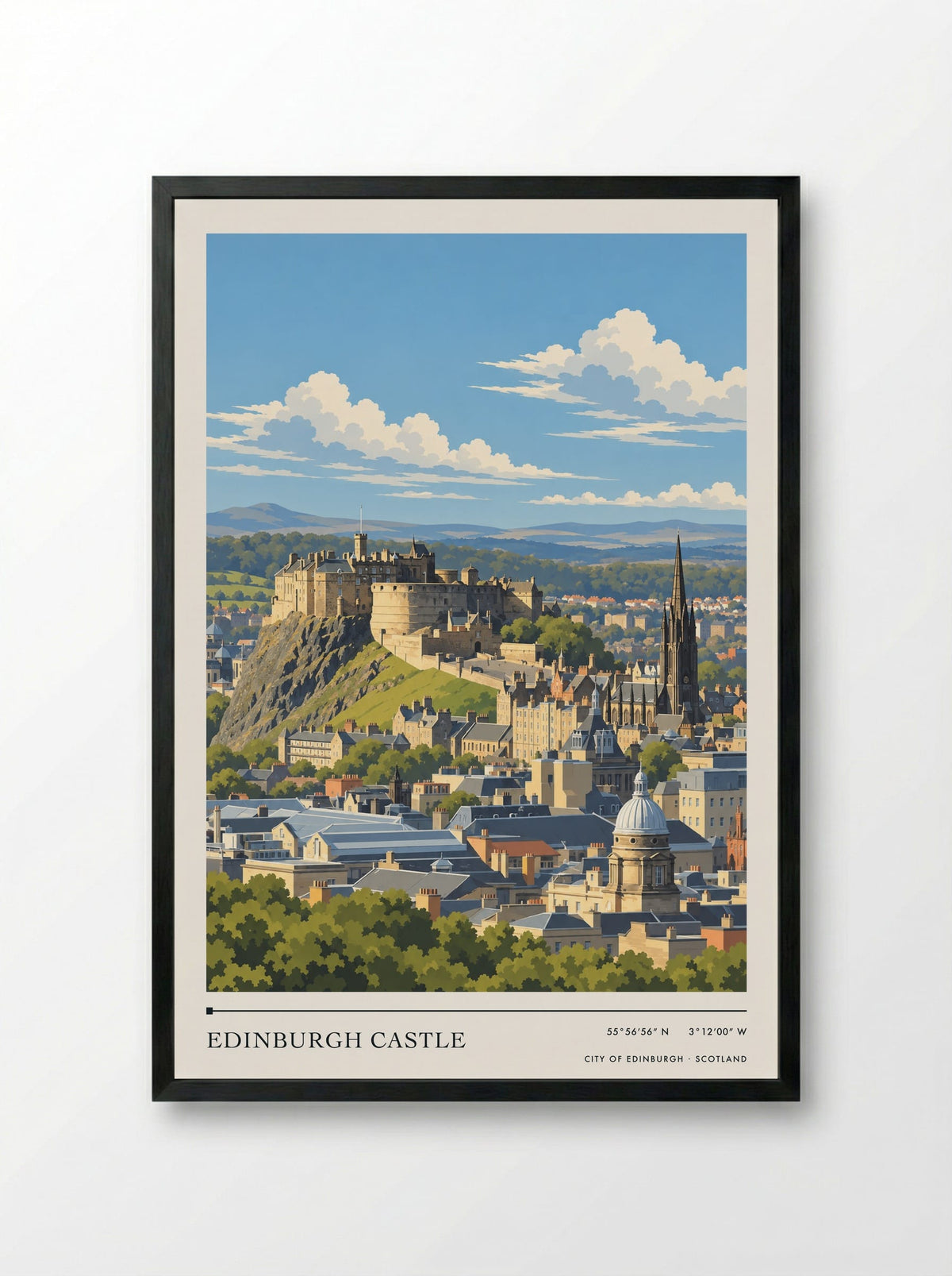 Edinburgh Castle, City of Edinburgh | Travel Poster - Framed Print Black