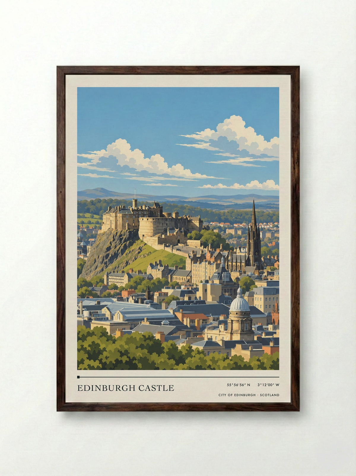 Edinburgh Castle, City of Edinburgh | Travel Poster - Framed Print Dark Wood
