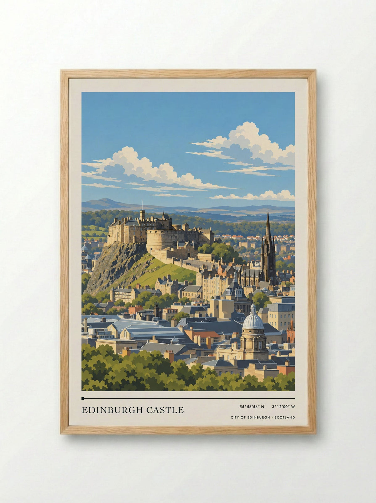 Edinburgh Castle, City of Edinburgh | Travel Poster - Framed Print Wood