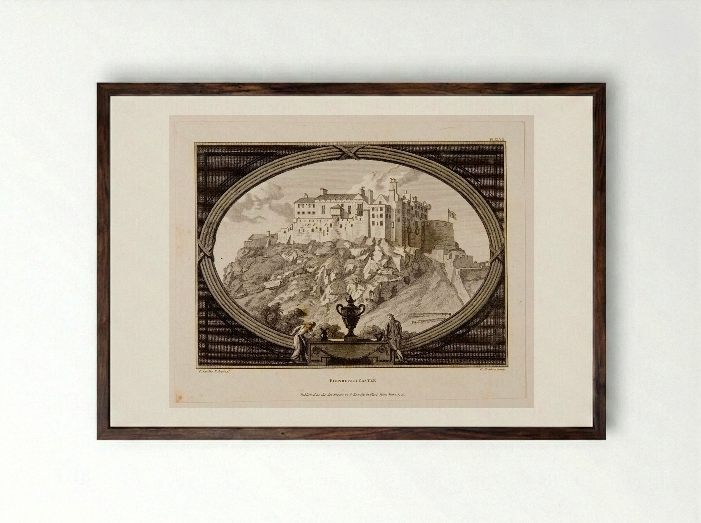Edinburgh Castle - Francis Chesham - Framed Print Dark Wood
