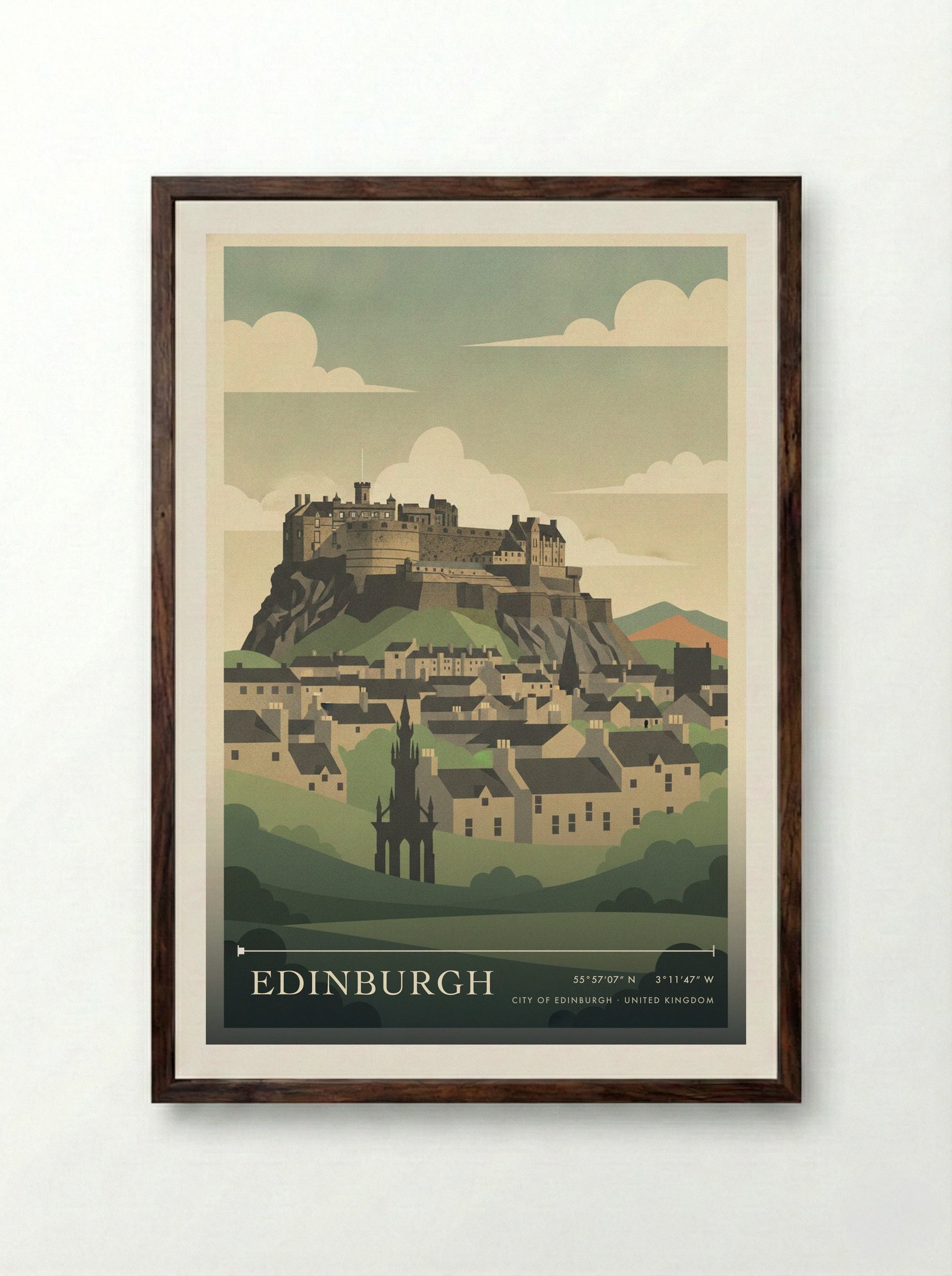 Edinburgh City of Edinburgh United Kingdom Travel Poster - Framed Print Dark Wood