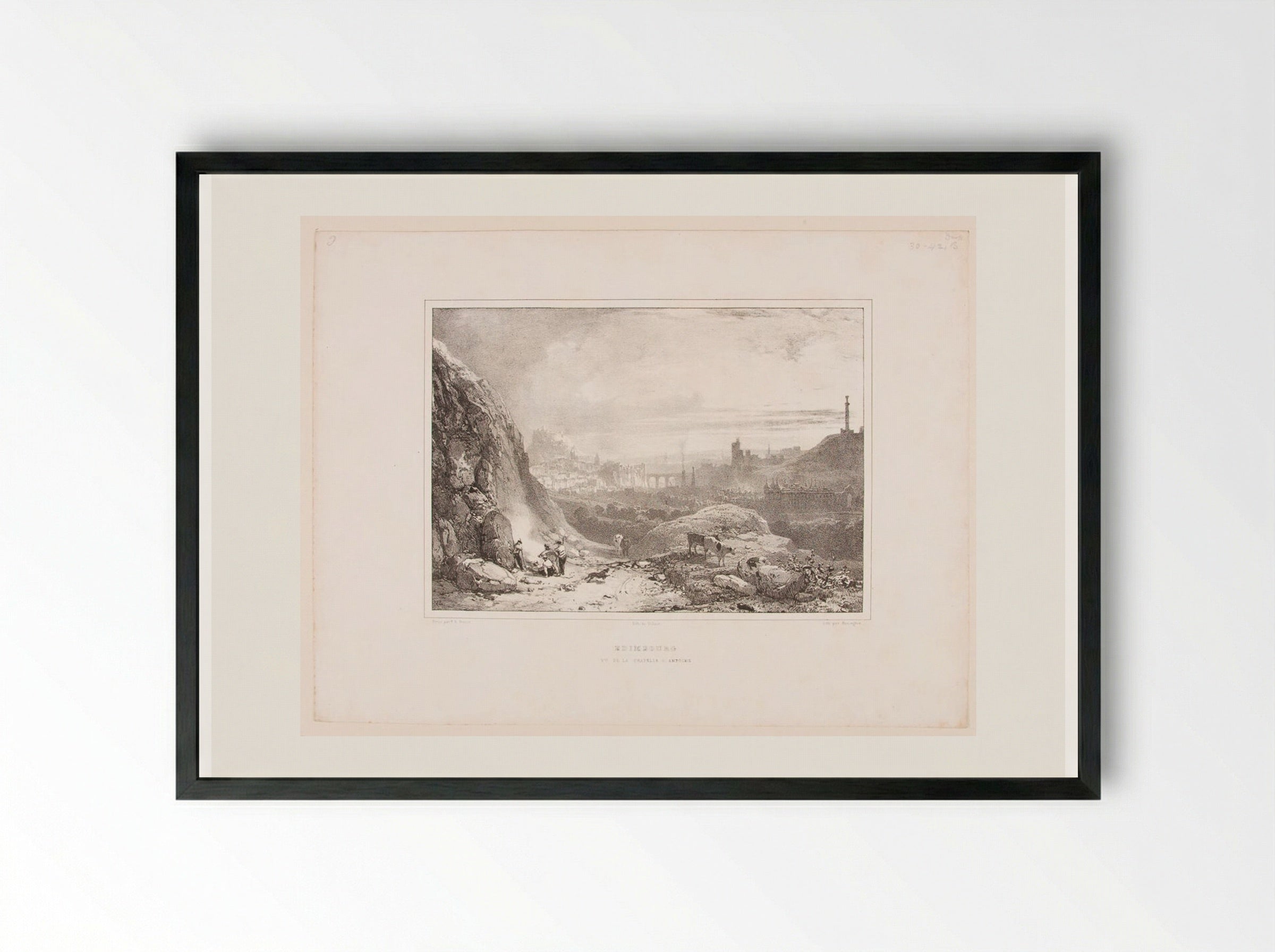 Edinburgh Seen from the Chapel of Saint Anthony - Richard Parkes Bonington - Framed Print Black