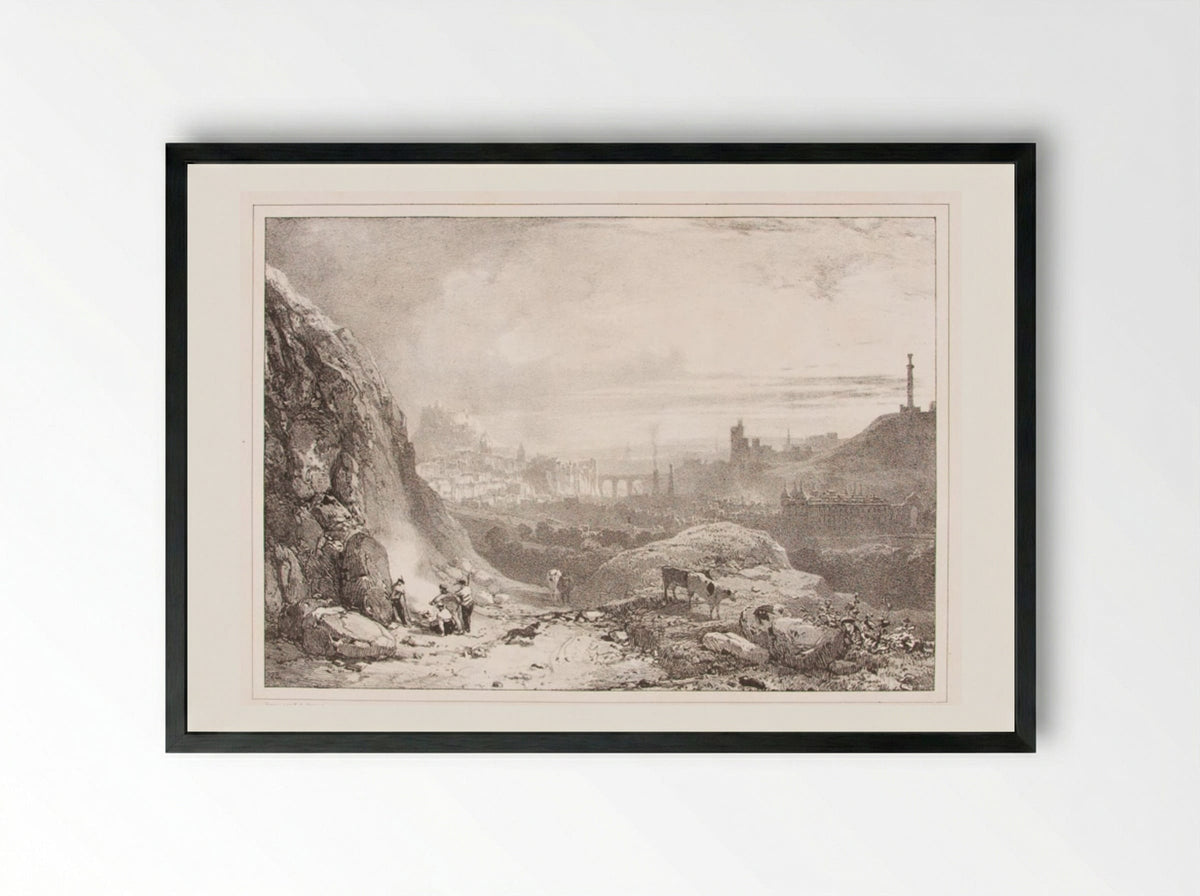 Edinburgh Seen from the Chapel of Saint Anthony - Richard Parkes Bonington - Framed Print Black