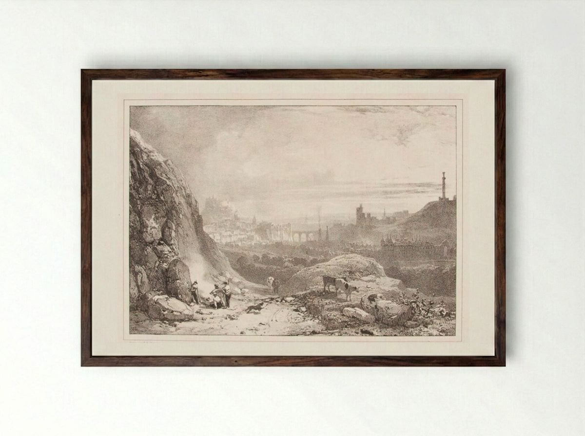 Edinburgh Seen from the Chapel of Saint Anthony - Richard Parkes Bonington - Framed Print Dark Wood