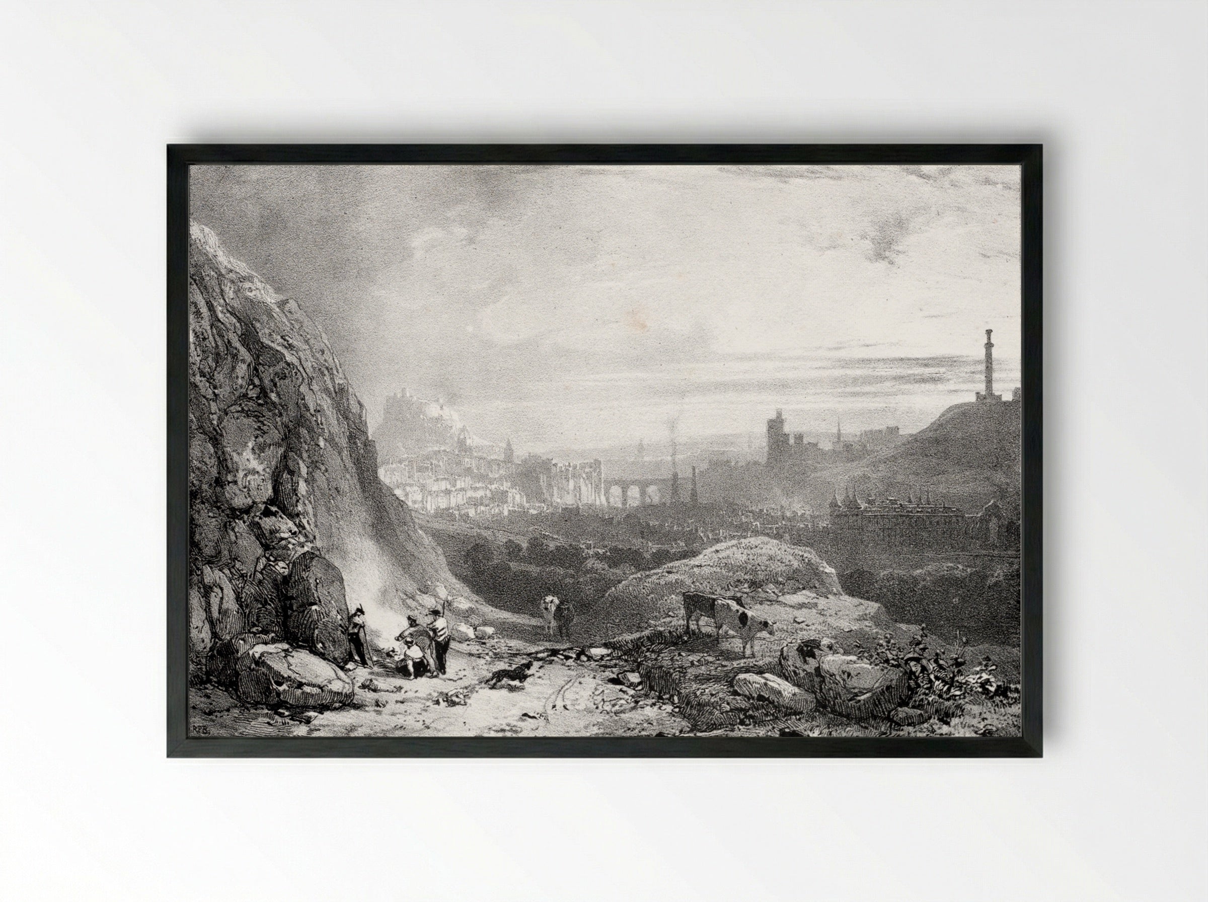 Edinburgh from St. Anthony Chapel - Richard Parkes Bonington - Framed Print Black