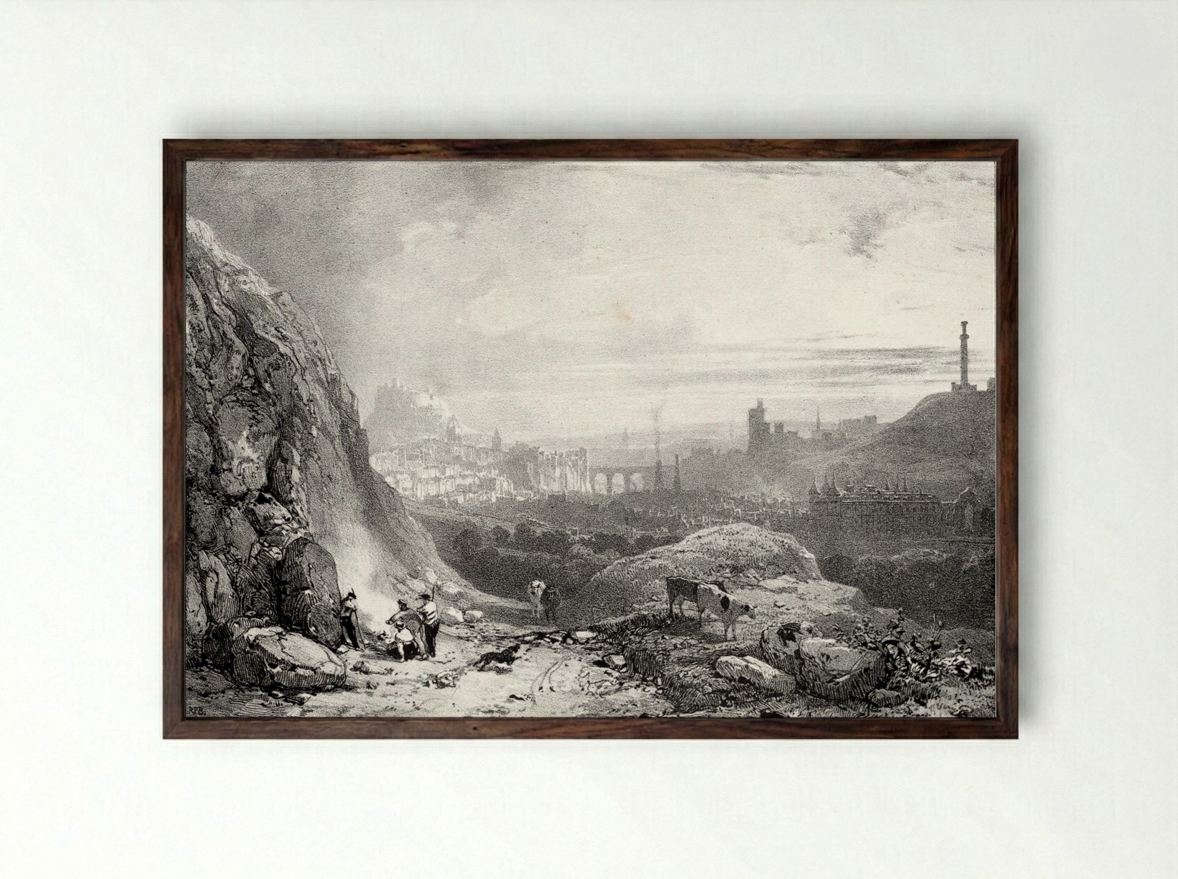 Edinburgh from St. Anthony Chapel - Richard Parkes Bonington - Framed Print Dark Wood