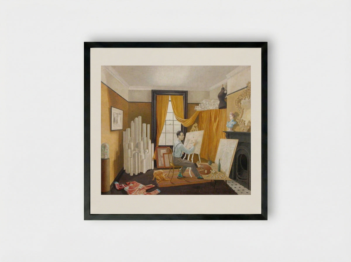 Edward Bawden Working in His Studio - Eric Ravilious - Framed Print Black