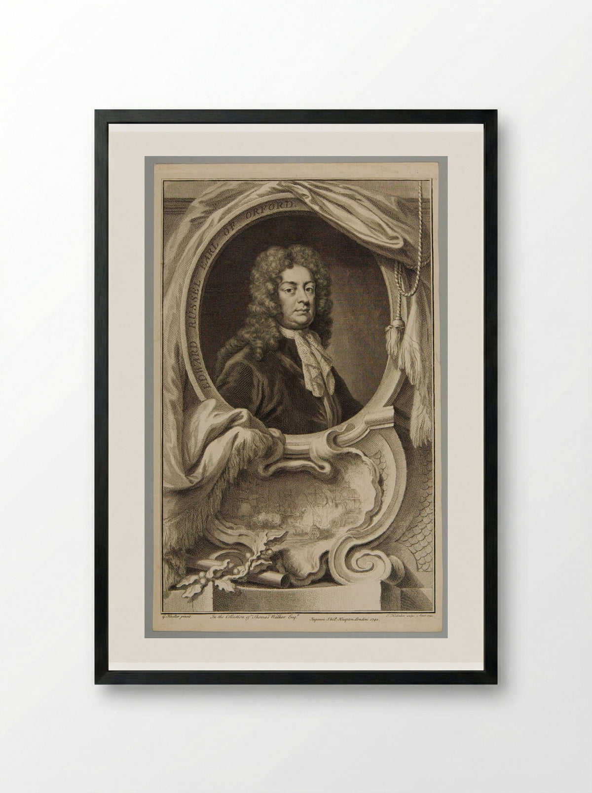 Edward Russell, Earl of Orford - Jacobus Houbraken - Framed Print Black