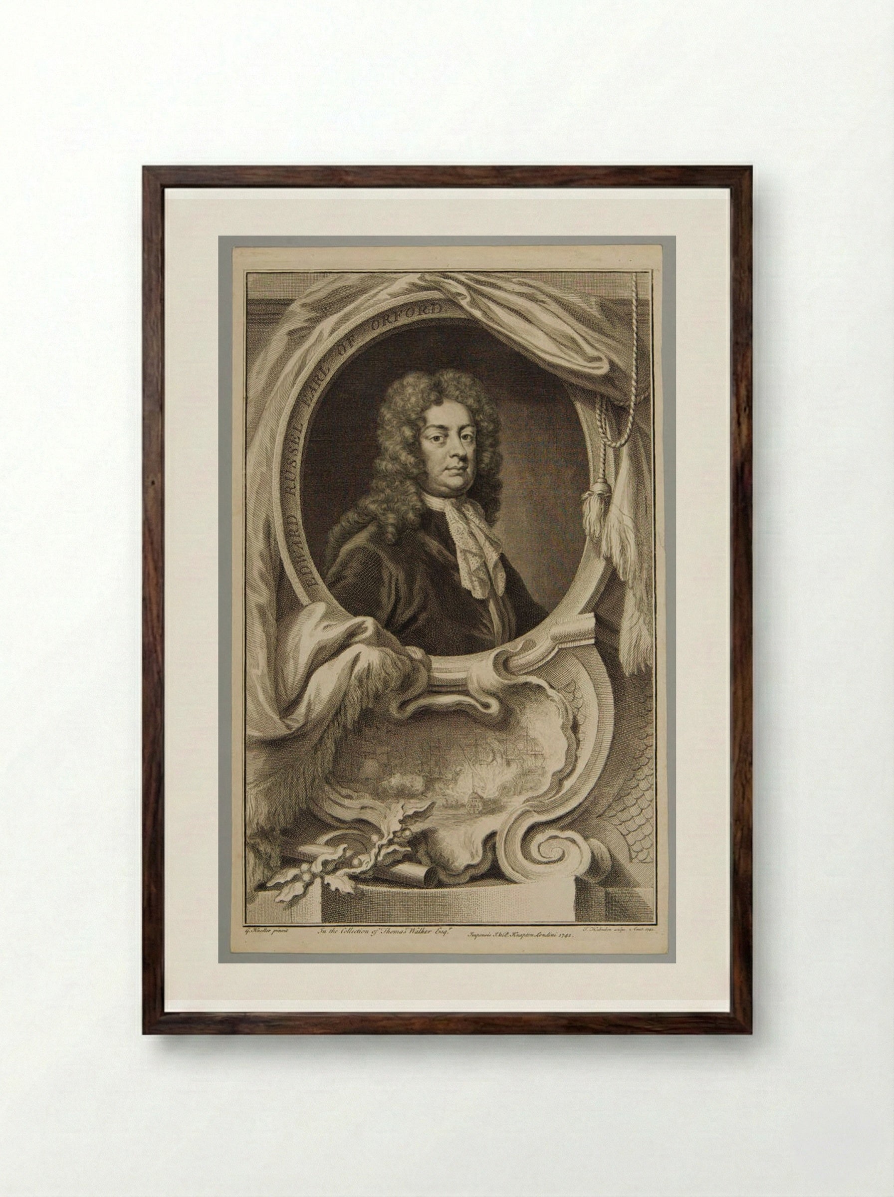 Edward Russell, Earl of Orford - Jacobus Houbraken - Framed Print Dark Wood