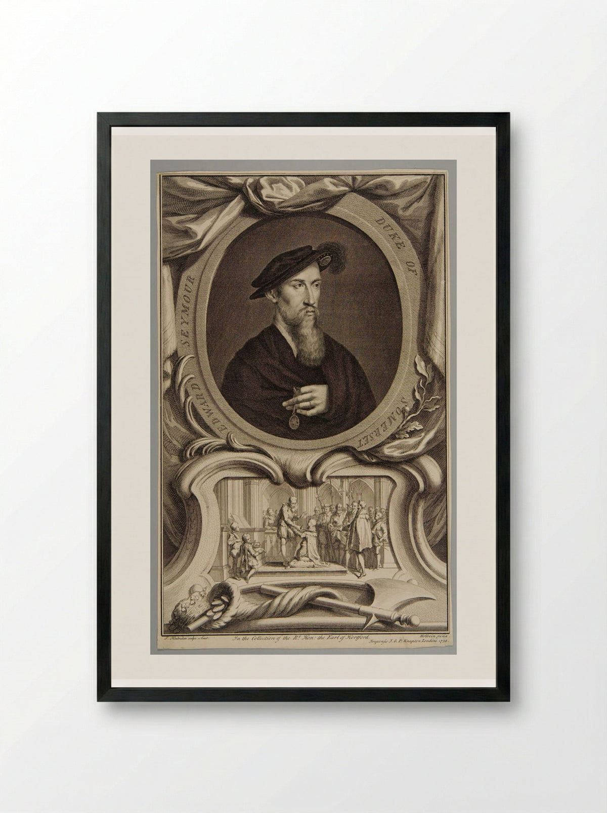 Edward Seymour, Duke of Somerset - Jacobus Houbraken - Framed Print Black