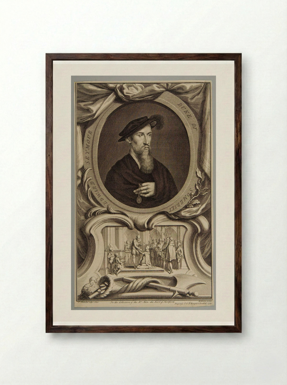 Edward Seymour, Duke of Somerset - Jacobus Houbraken - Framed Print Dark Wood