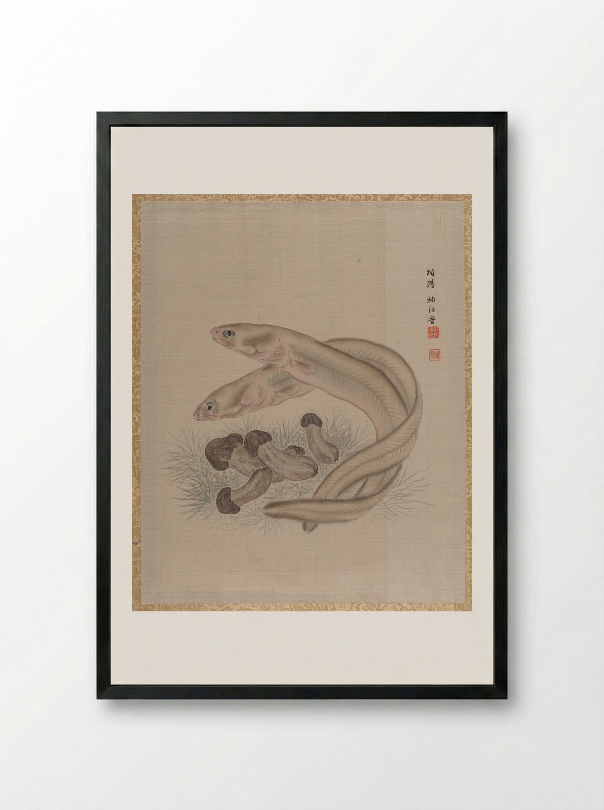 Eels and Matsutake Mushrooms - Seki Shūkō - Framed Print Black
