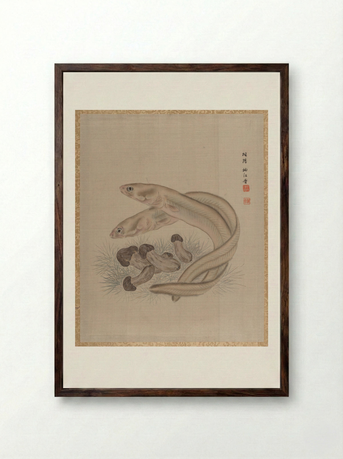 Eels and Matsutake Mushrooms - Seki Shūkō - Framed Print Dark Wood