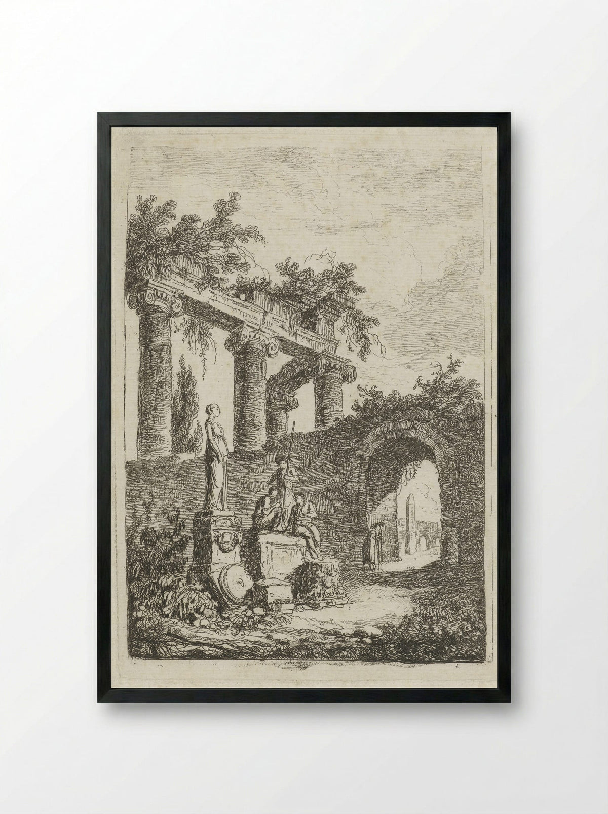 Een beeld voor een ruïne - Hubert Robert - Framed Print Black