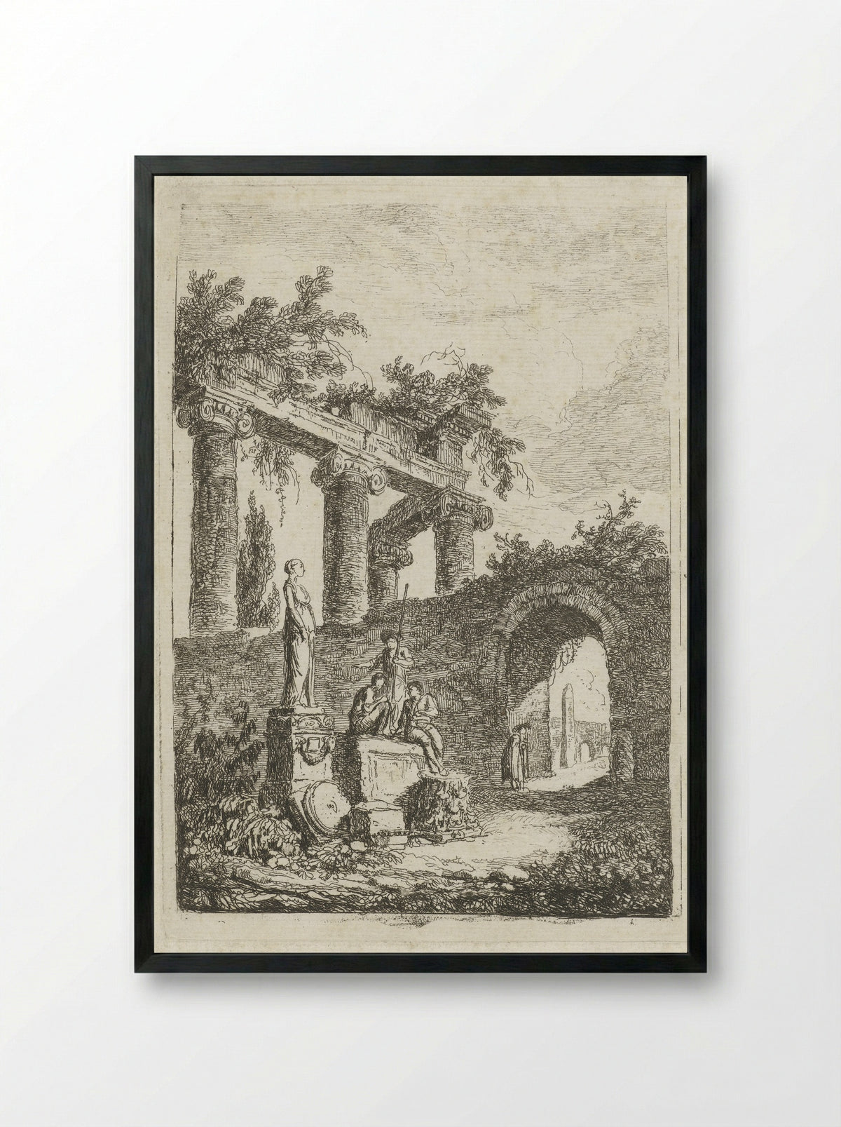 Een beeld voor een ruïne - Hubert Robert - Framed Print Black