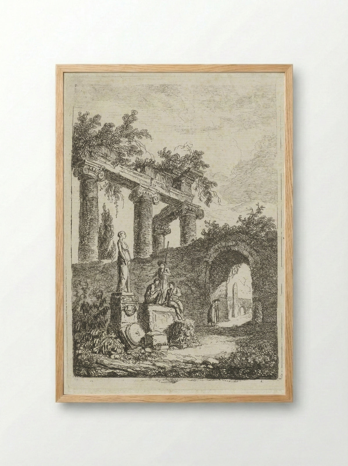 Een beeld voor een ruïne - Hubert Robert - Framed Print Wood