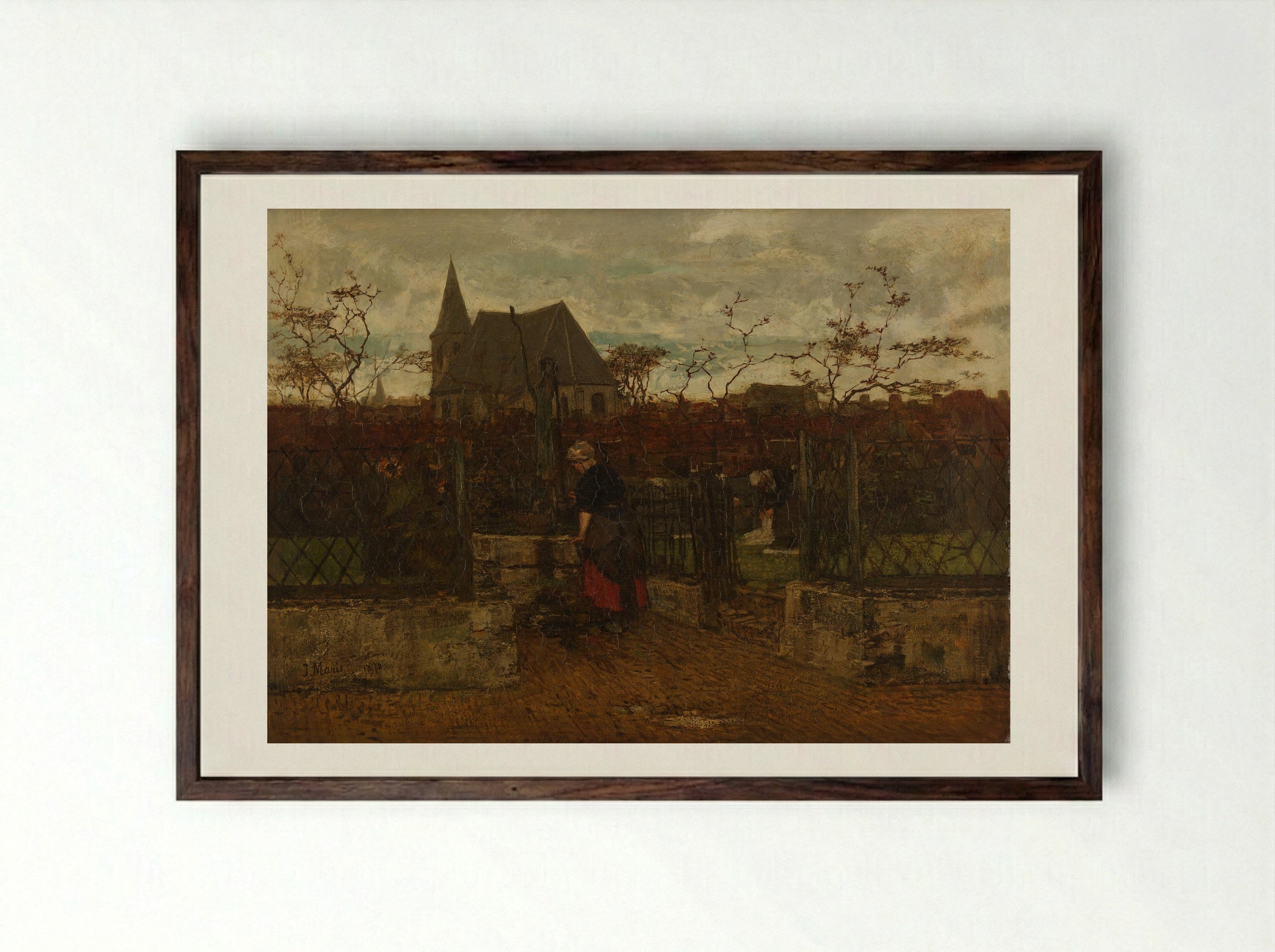 Een bleekveld (Bleaching Field) - Jacob Maris - Framed Print Dark Wood