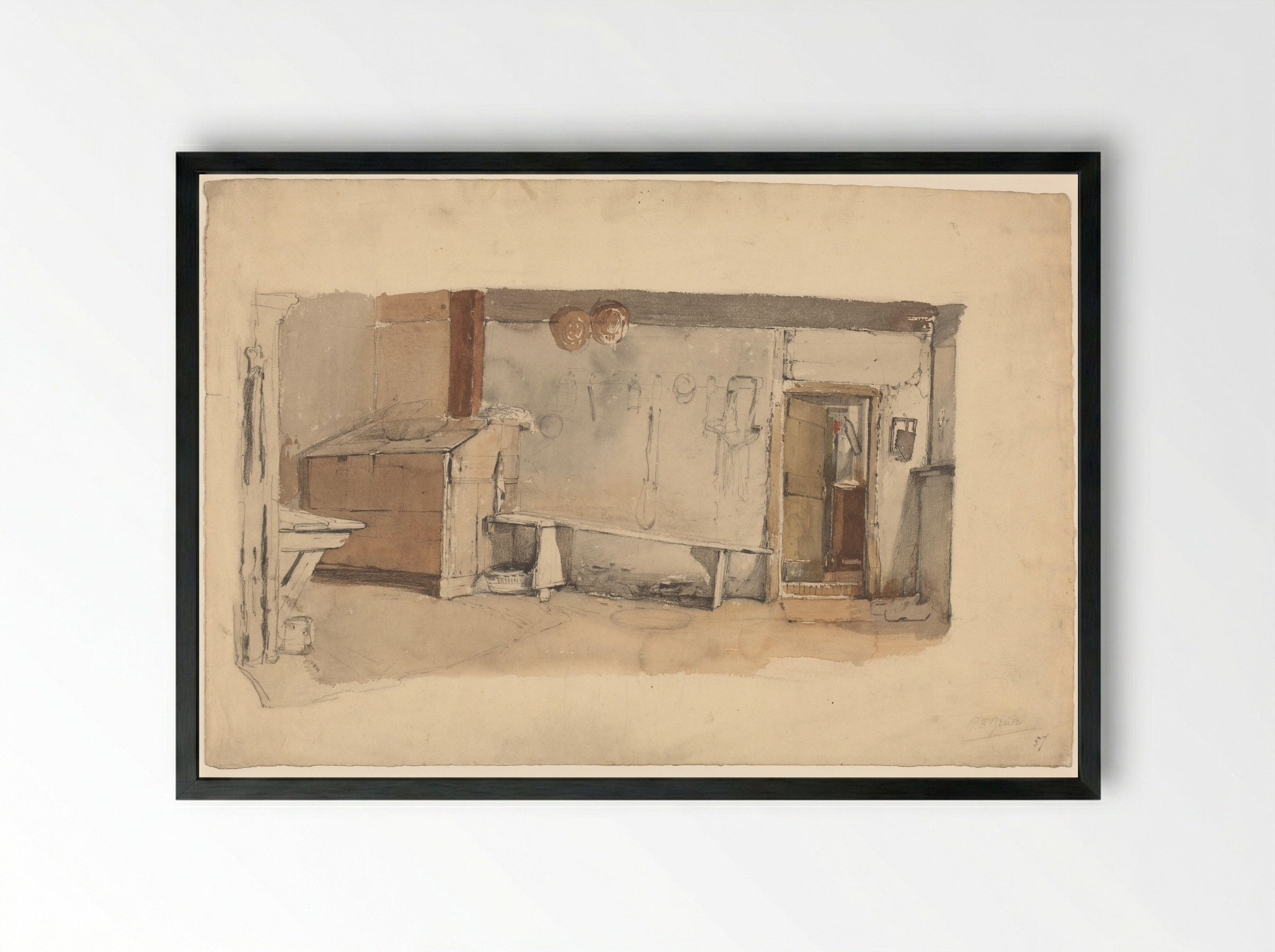 Een boerendeel (Farm Interior) - Petrus Franciscus Greive - Framed Print Black