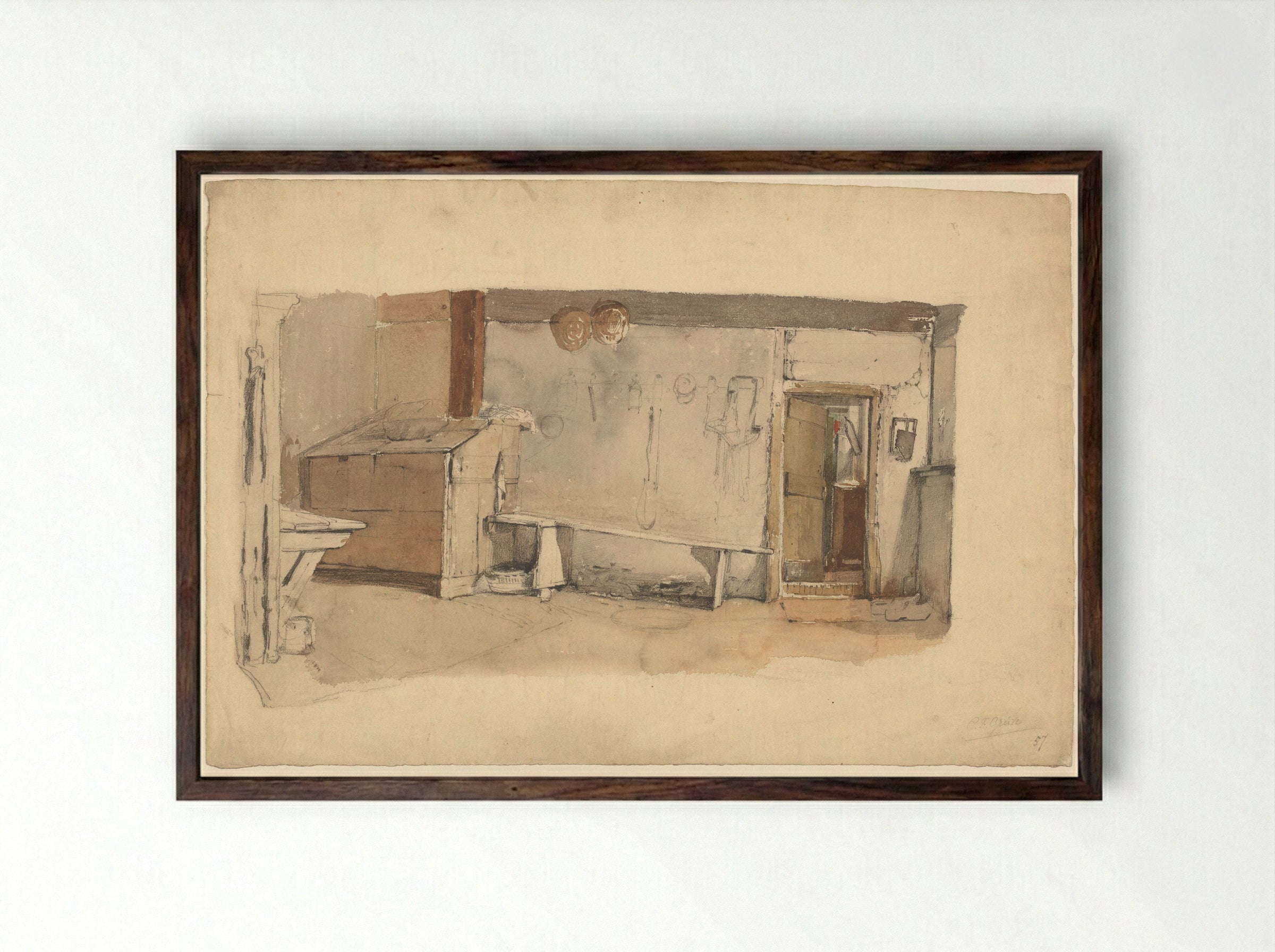 Een boerendeel (Farm Interior) - Petrus Franciscus Greive - Framed Print Dark Wood