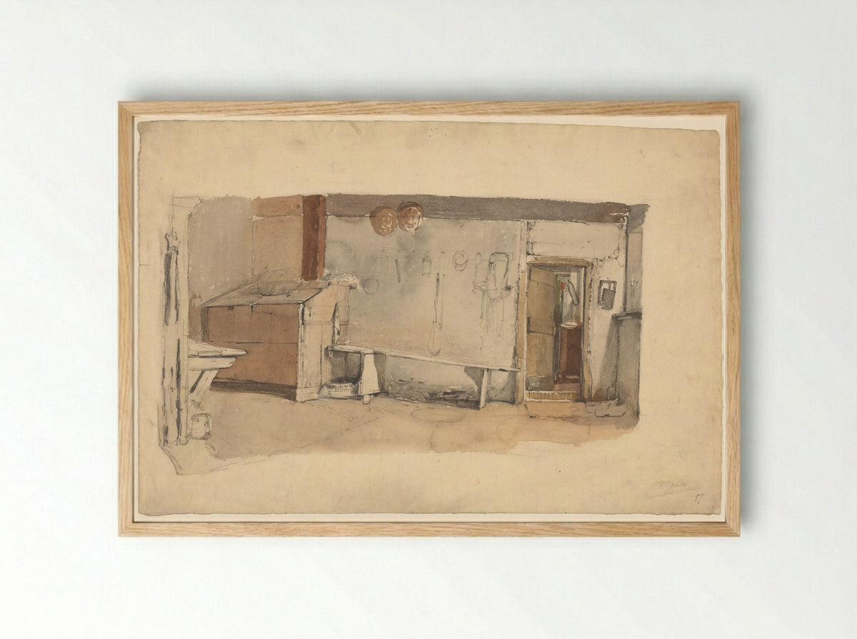 Een boerendeel (Farm Interior) - Petrus Franciscus Greive - Framed Print Wood