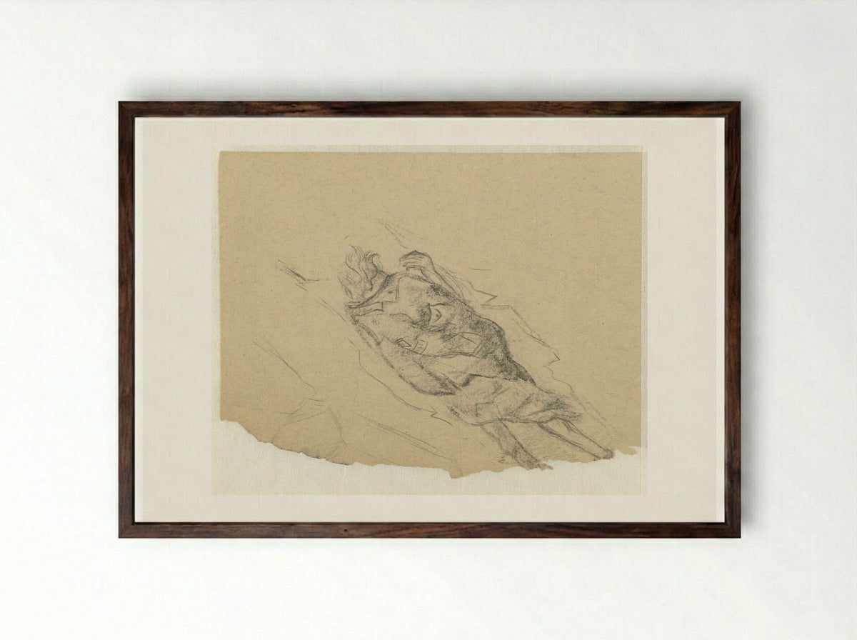 Een dode afgedekt met een jas - Aat Breur-Hibma - Framed Print Dark Wood