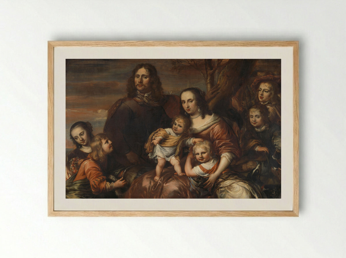 Een echtpaar met zes kinderen - Jürgen Ovens - Framed Print Wood