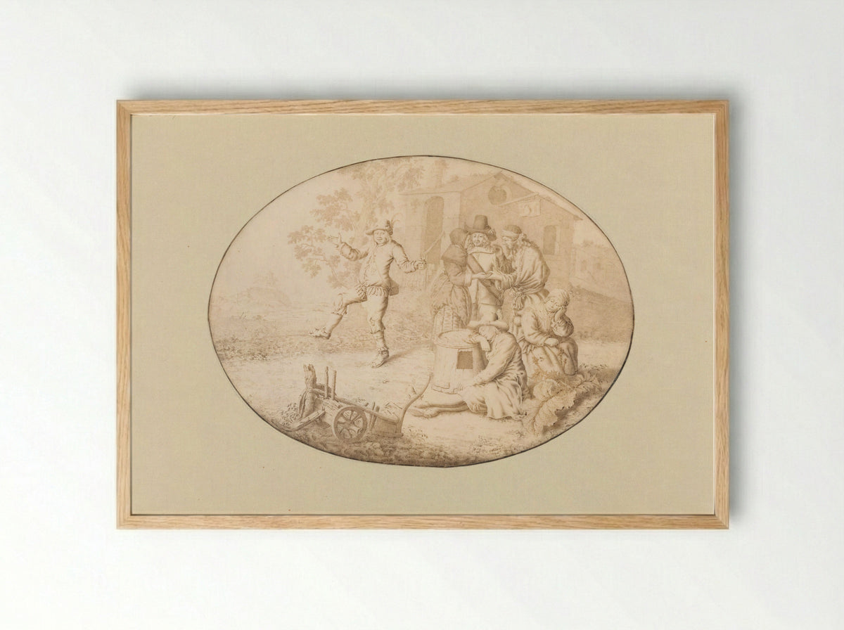 Een elegant paar bij een groep Roma - Willem de Heer - Framed Print Wood