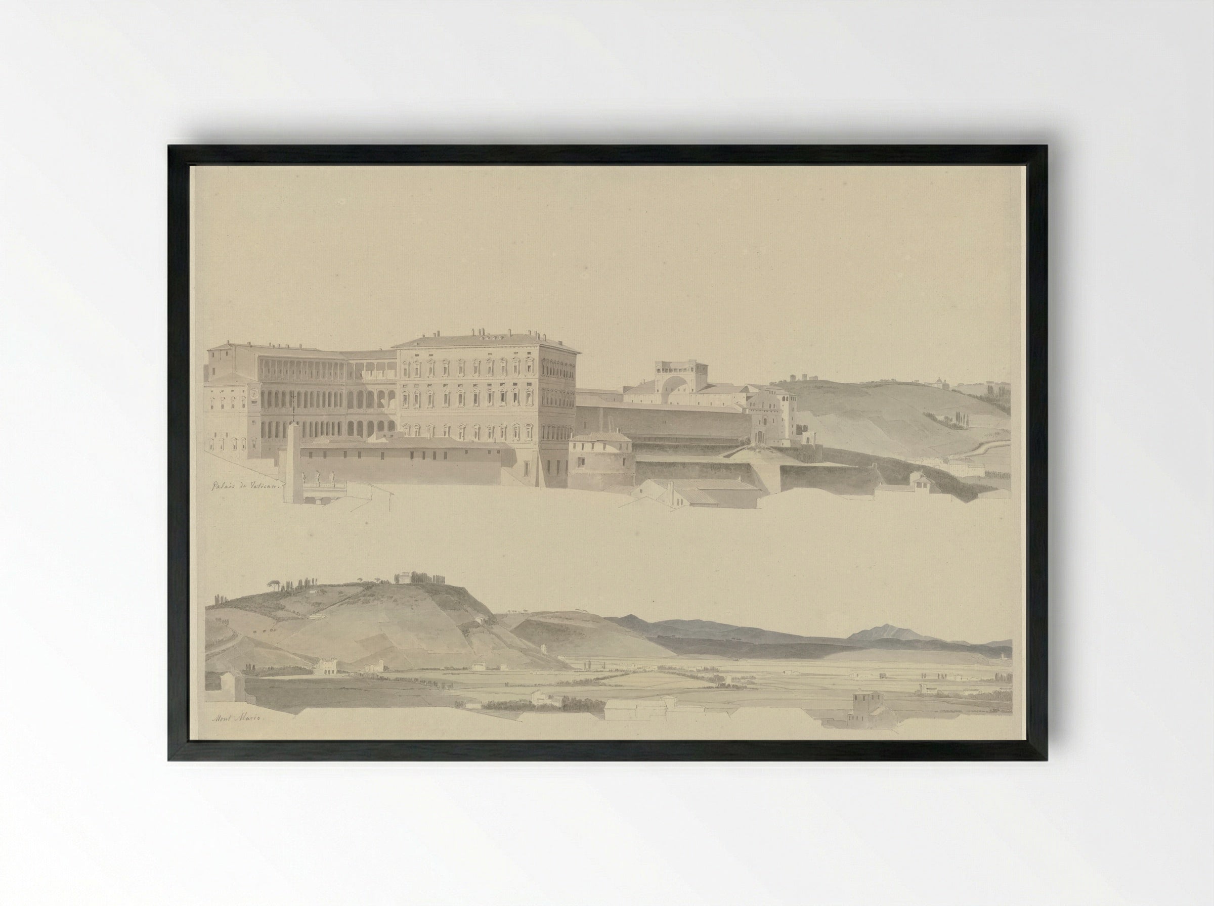 Een gezicht op de Vaticaanse Paleizen en op de Monte Mario - Josephus Augustus Knip - Framed Print Black