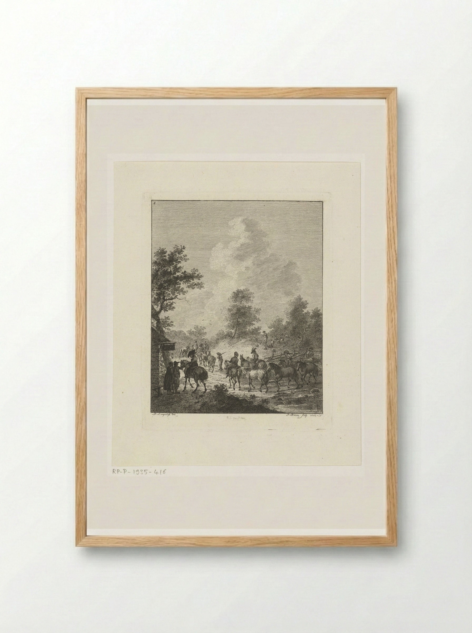Een groep cavaleriepaarden bij een herberg - Joannes Bemme - Framed Print Wood