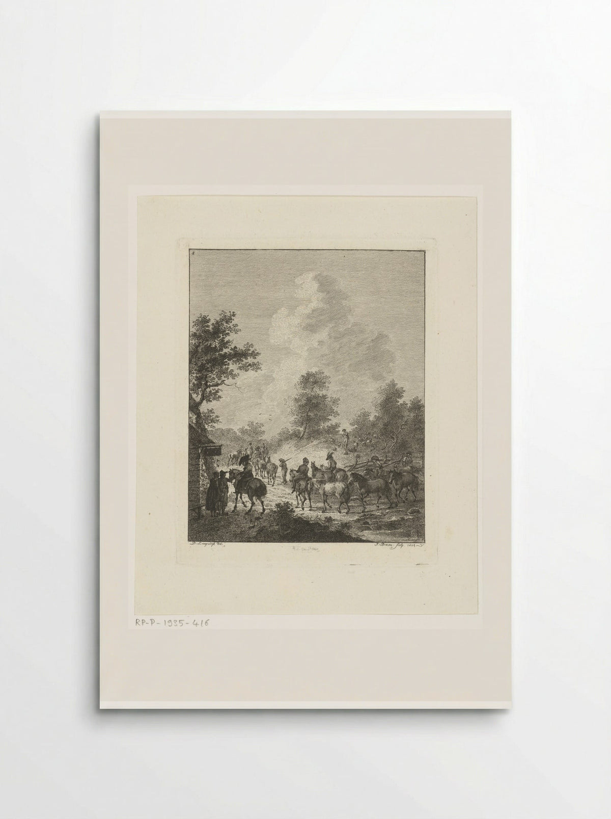 Een groep cavaleriepaarden bij een herberg - Joannes Bemme - Poster