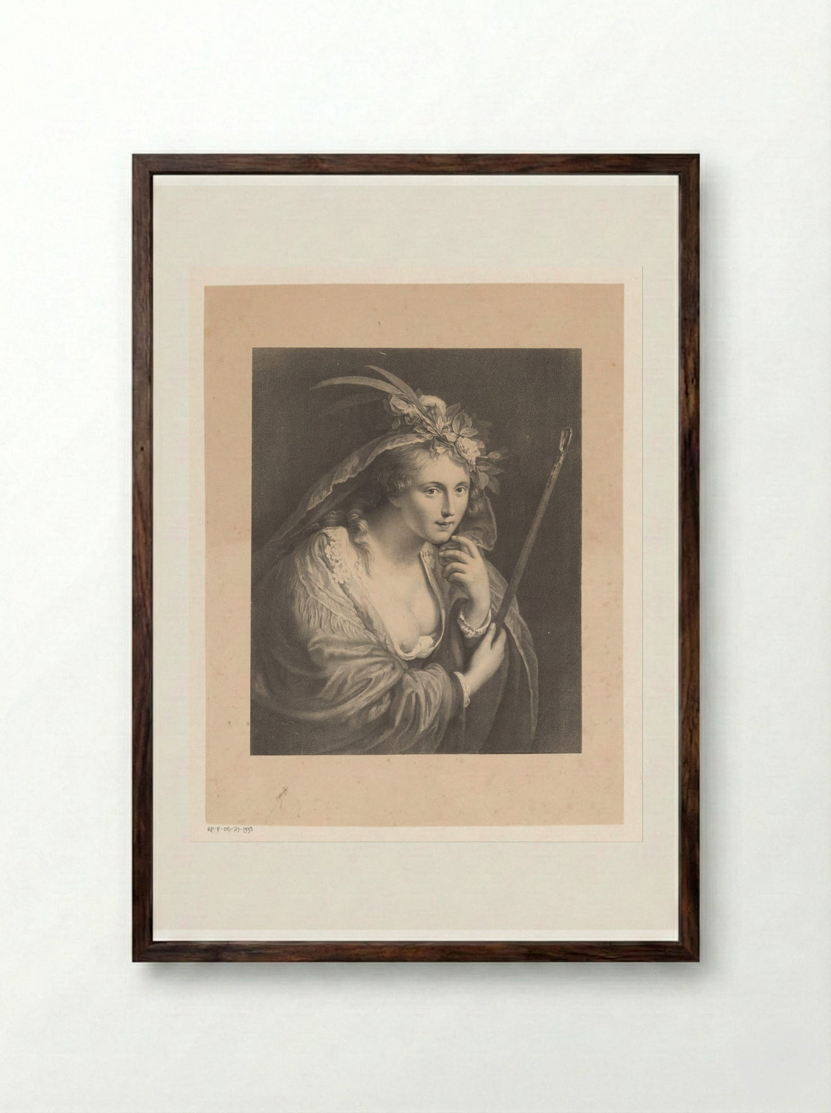 Een herderin, bekend als 'De schone herderin' - Jean Augustin Daiwaille - Framed Print Dark Wood