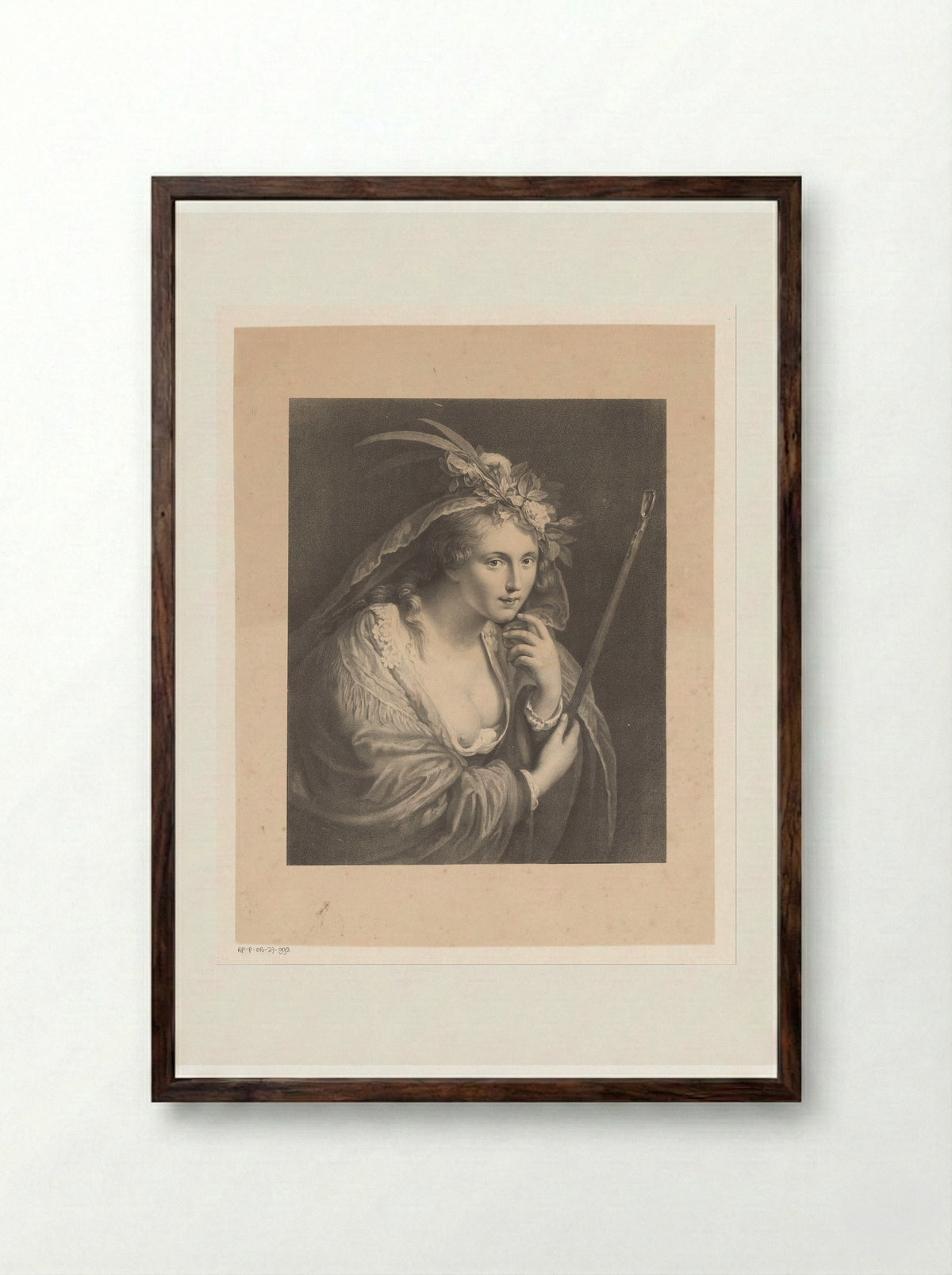 Een herderin, bekend als 'De schone herderin' - Jean Augustin Daiwaille - Framed Print Dark Wood