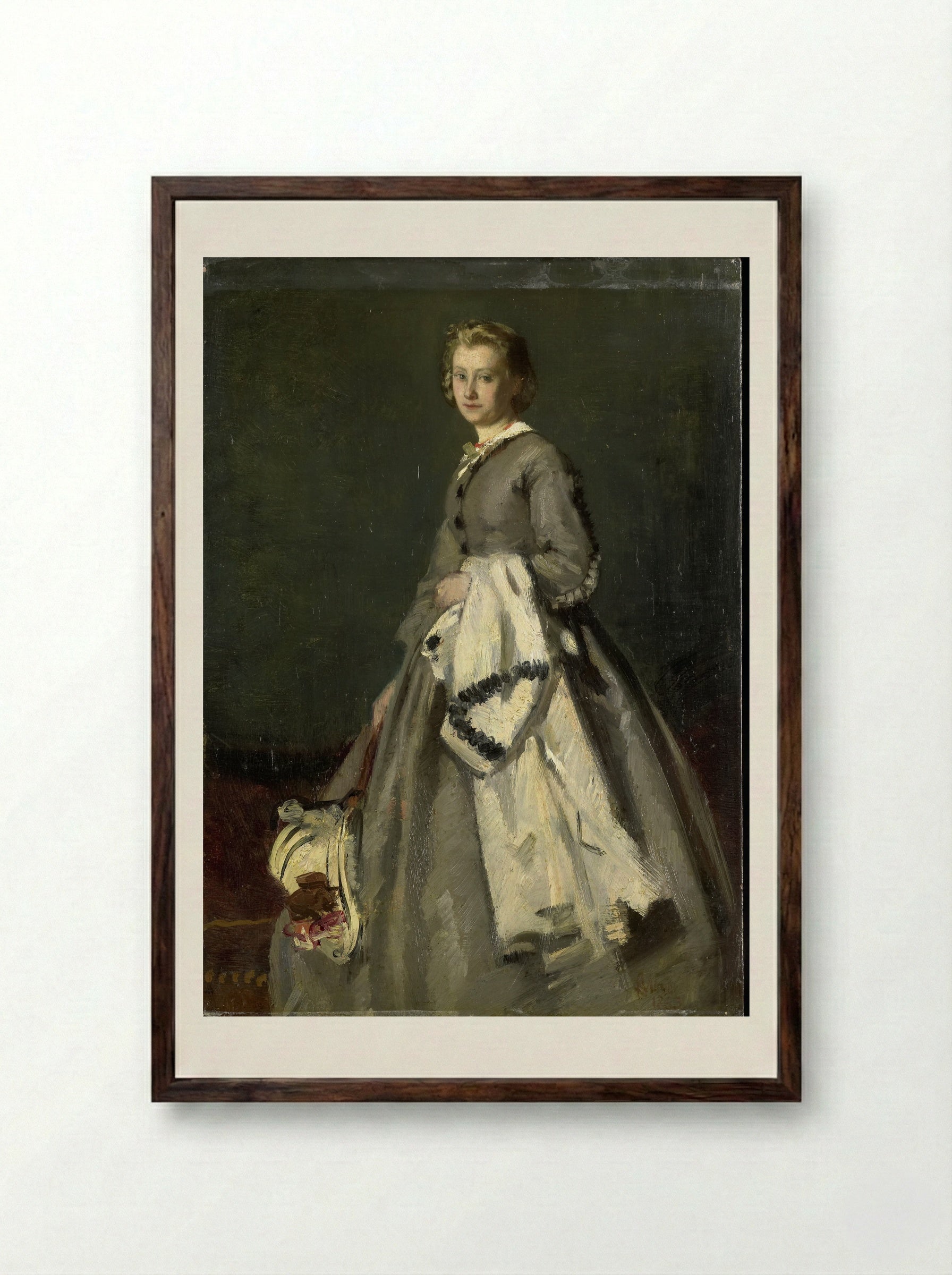 Een jonge vrouw - August Allebé - Framed Print Dark Wood