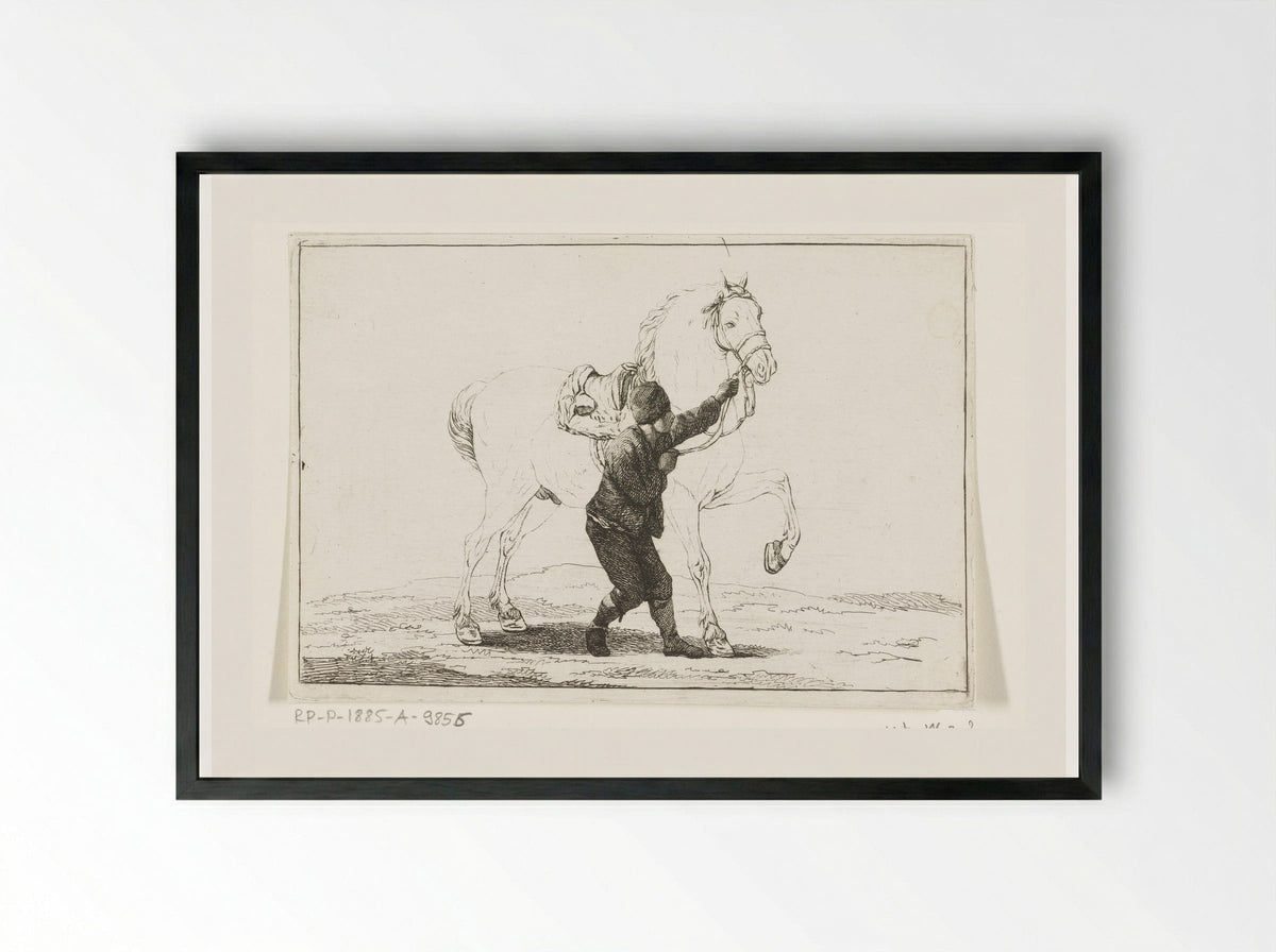 Een jongen houdt een paard aan de toom - Joannes Bemme - Framed Print Black