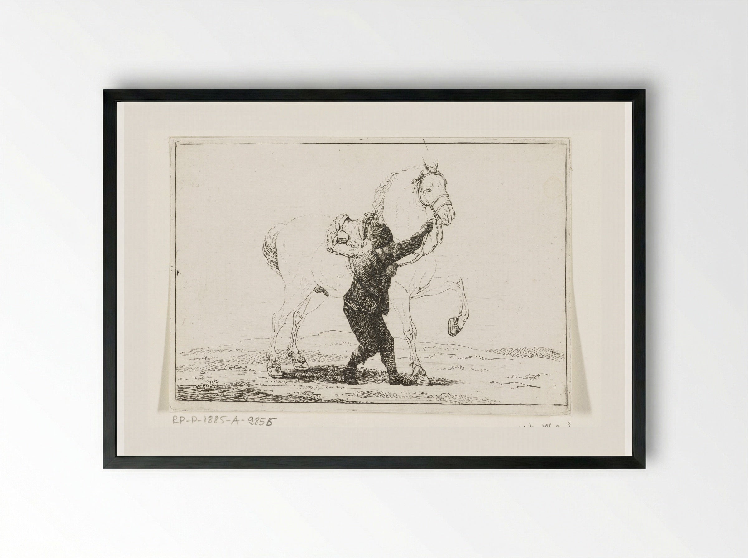 Een jongen houdt een paard aan de toom - Joannes Bemme - Framed Print Black