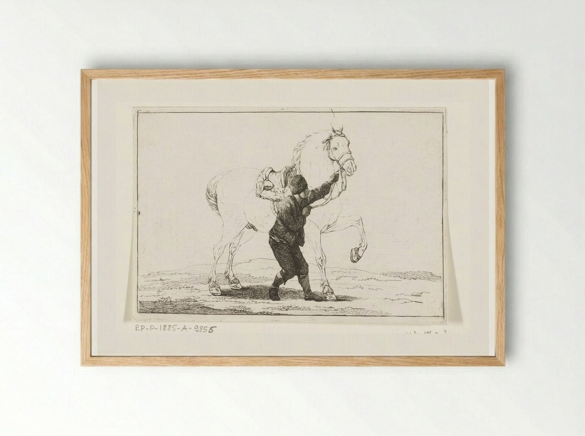 Een jongen houdt een paard aan de toom - Joannes Bemme - Framed Print Wood