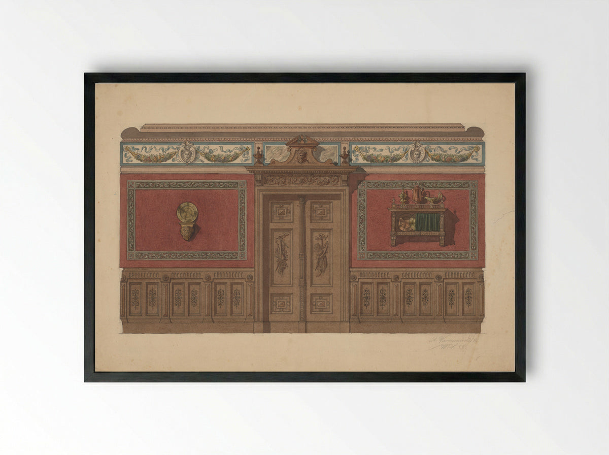 Een kamerwand in Renaissance-stijl, met een console en een wandrek - A. Warnemünde - Framed Print Black