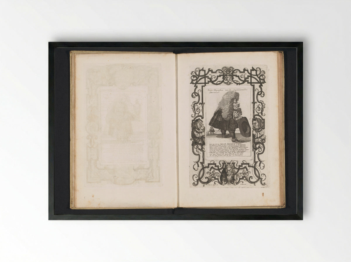 Een kleine mens met een grote pruik, de hoed in de hand - Andries van Buysen (Sr.) - Framed Print Black
