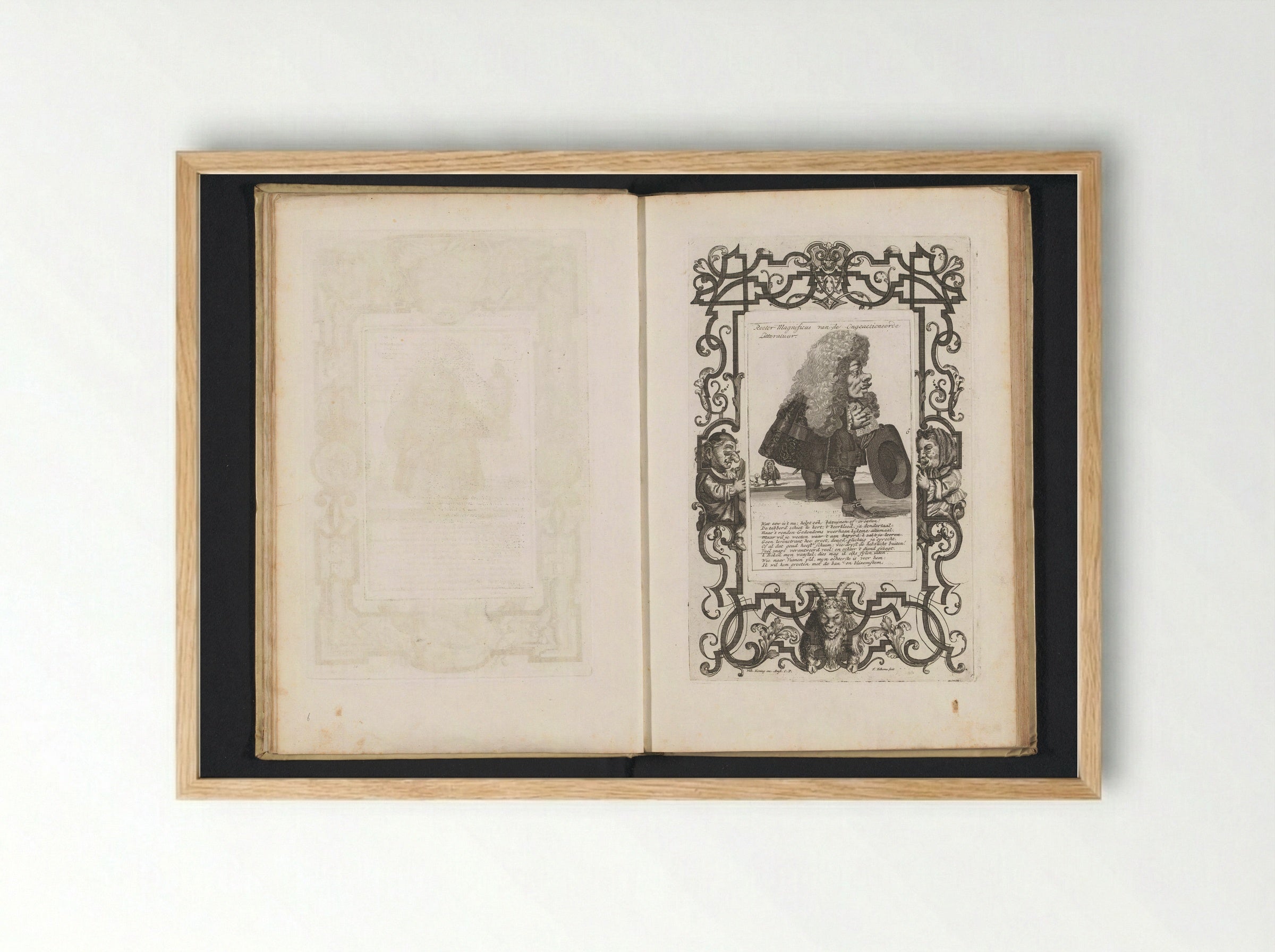 Een kleine mens met een grote pruik, de hoed in de hand - Andries van Buysen (Sr.) - Framed Print Wood