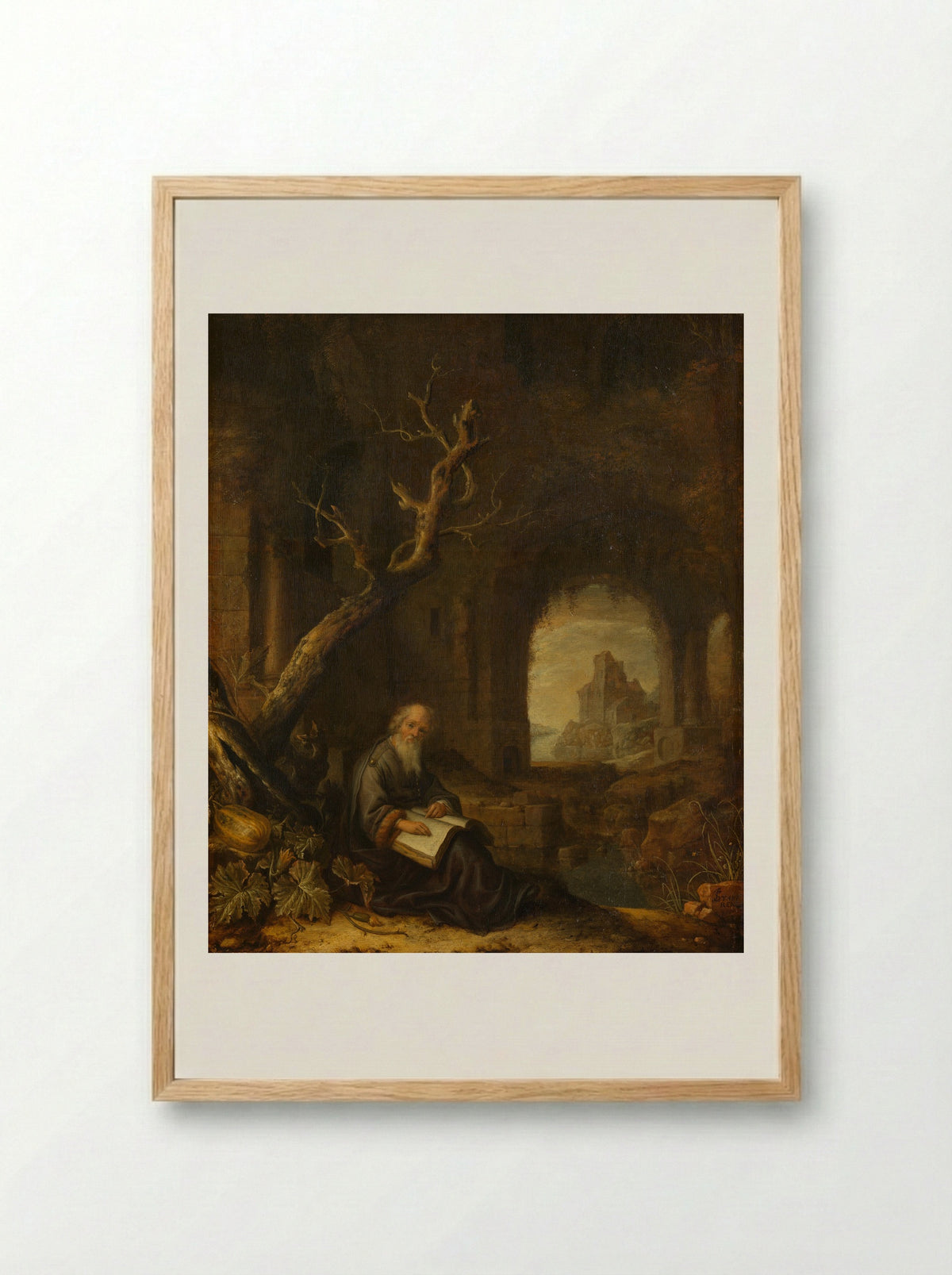 Een kluizenaar in een ruïne - Jan Adriaensz. van Staveren - Framed Print Wood