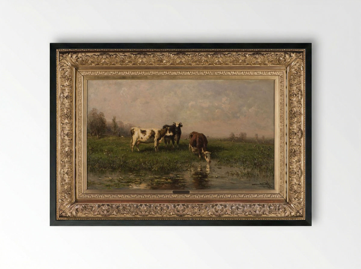Een koe met haar kalf in een weide - Jan Vrolijk - Framed Print Black