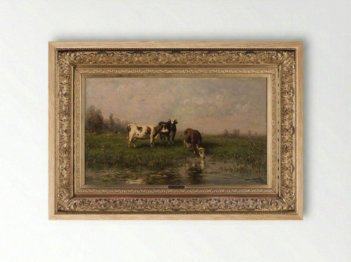 Een koe met haar kalf in een weide - Jan Vrolijk - Framed Print Wood