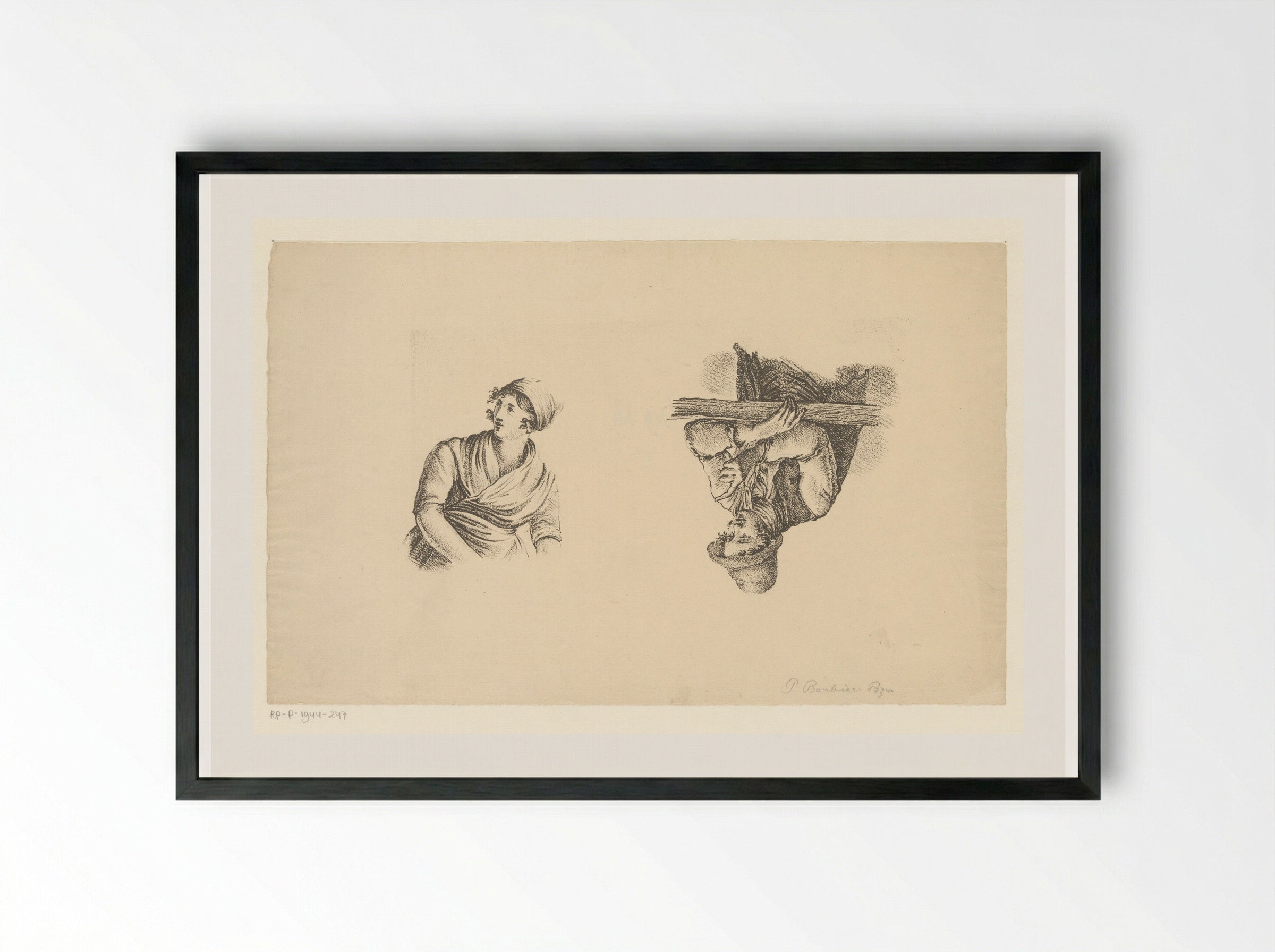 Een man en vrouw ten halve lijve - Pieter Bartholomeusz. Barbiers - Framed Print Black