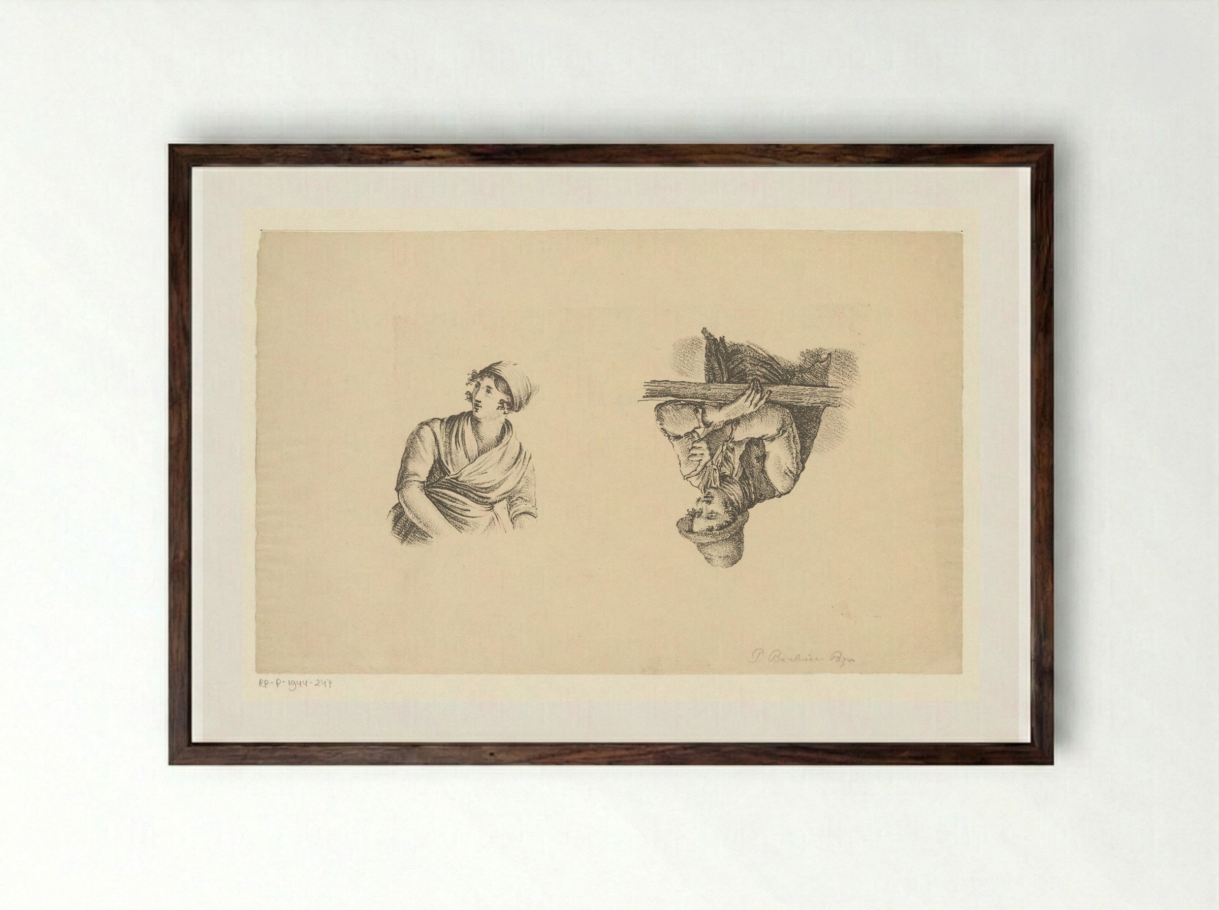 Een man en vrouw ten halve lijve - Pieter Bartholomeusz. Barbiers - Framed Print Dark Wood