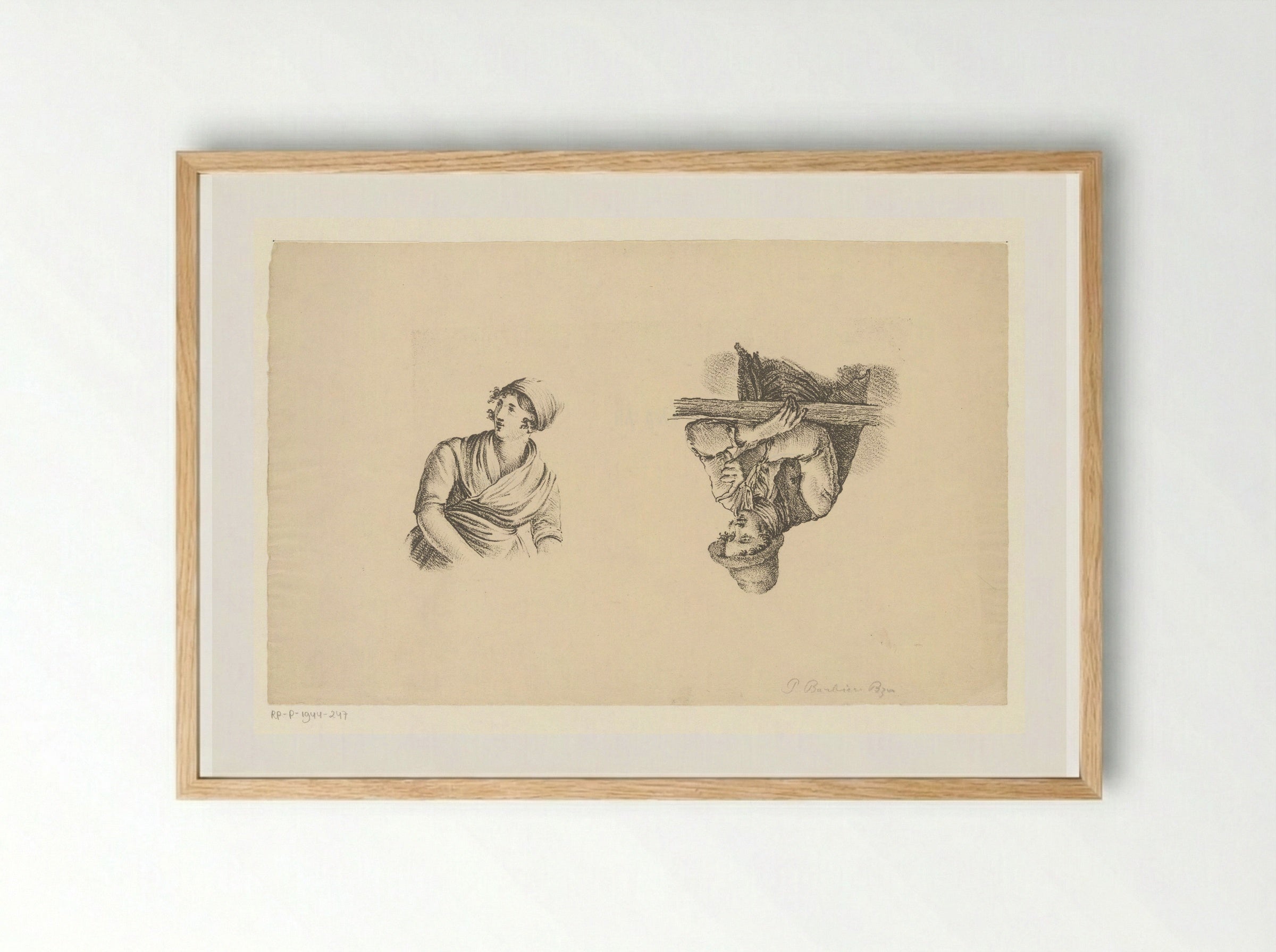 Een man en vrouw ten halve lijve - Pieter Bartholomeusz. Barbiers - Framed Print Wood
