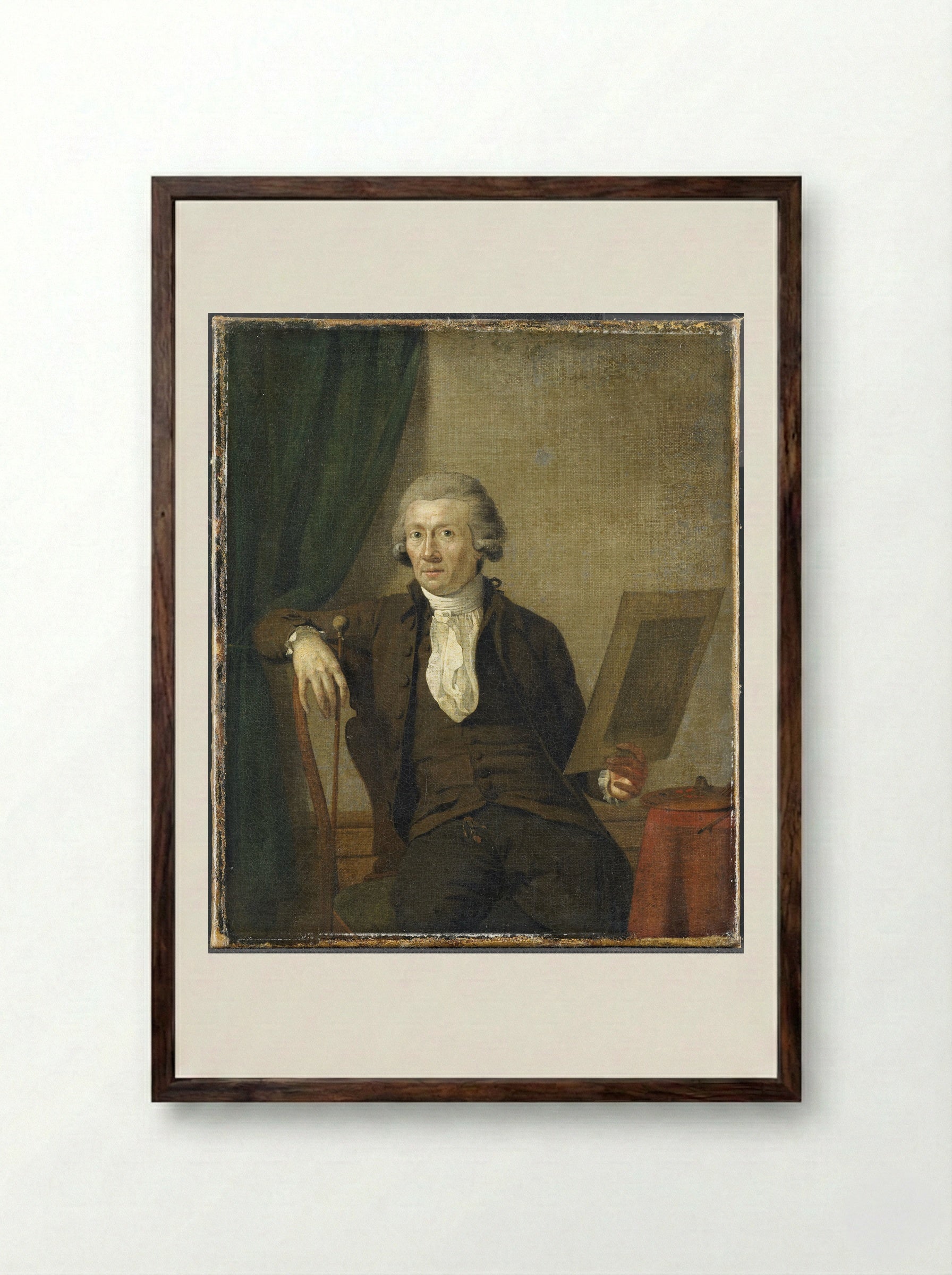Een man schrijvend aan zijn lessenaar - Jan Ekels (II) - Framed Print Dark Wood