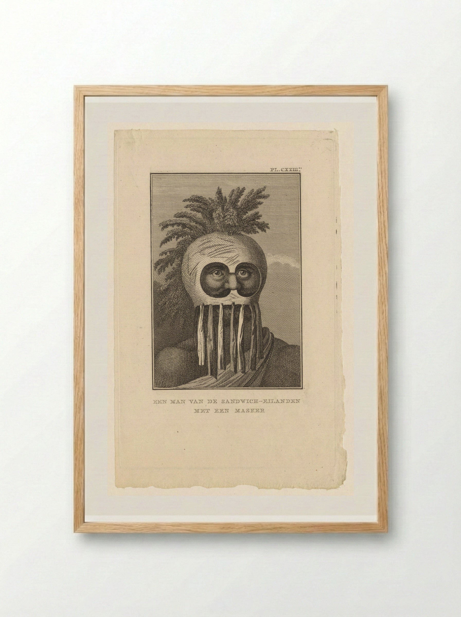Een man van de Sandwich-eilanden met een masker - Diverse Vervaardigers - Framed Print Wood