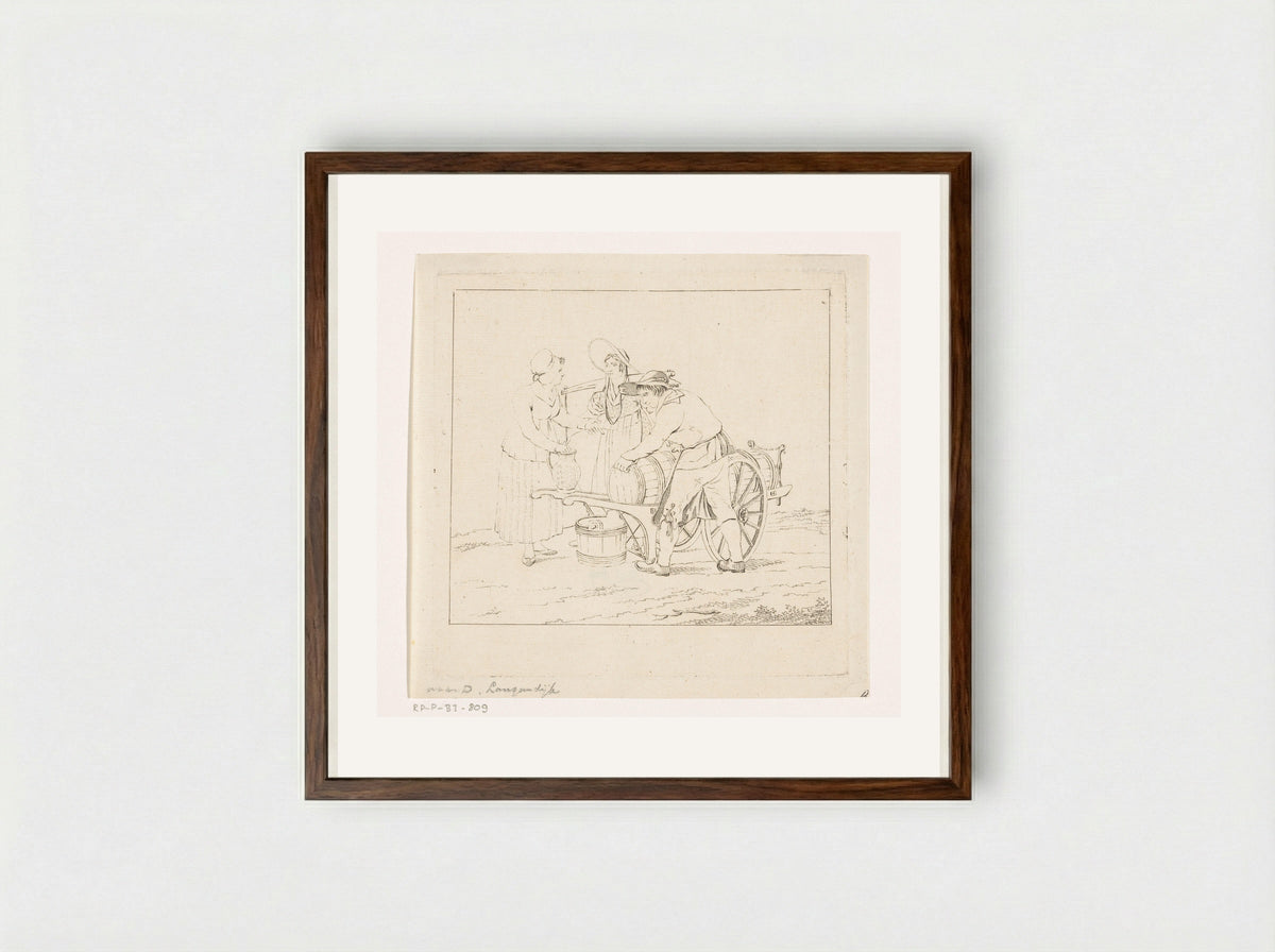 Een melkboer met zijn kar - Joannes Bemme - Framed Print Dark Wood