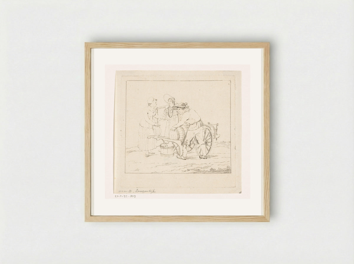 Een melkboer met zijn kar - Joannes Bemme - Framed Print Wood