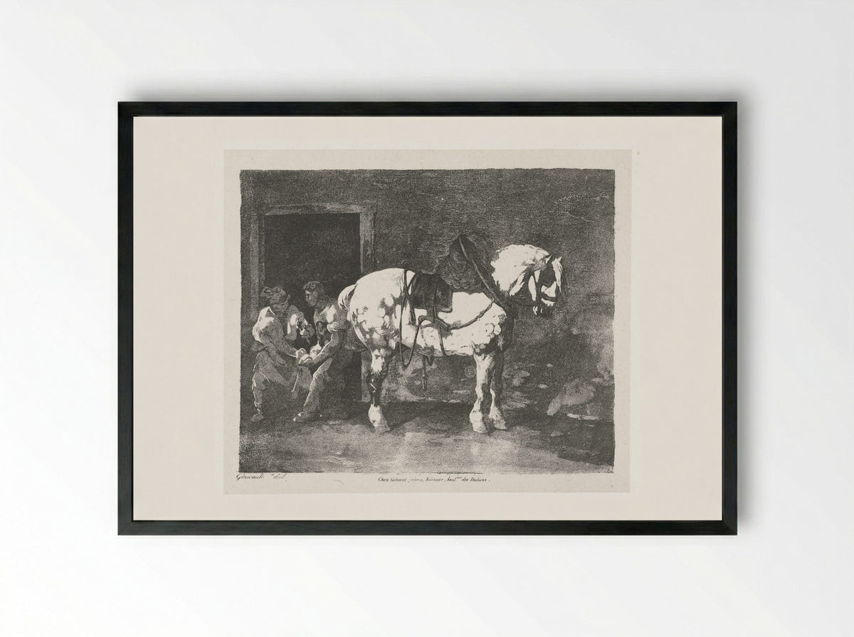 Een paard wordt beslagen (The Farrier) - François Jean Villain - Framed Print Black